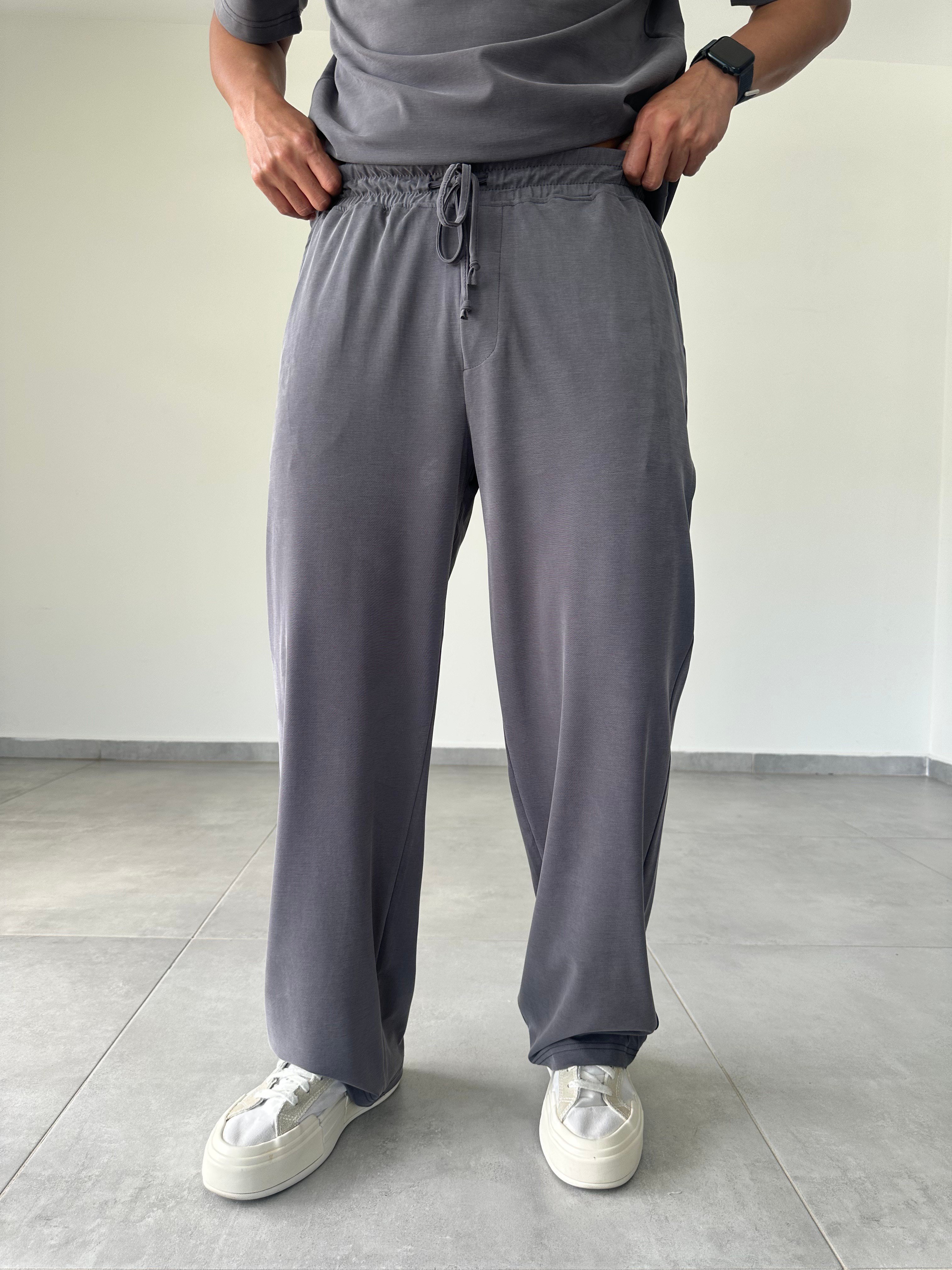 Füme Renk  Rahat Kesim Kupra Kumaş Baggy Pantolon