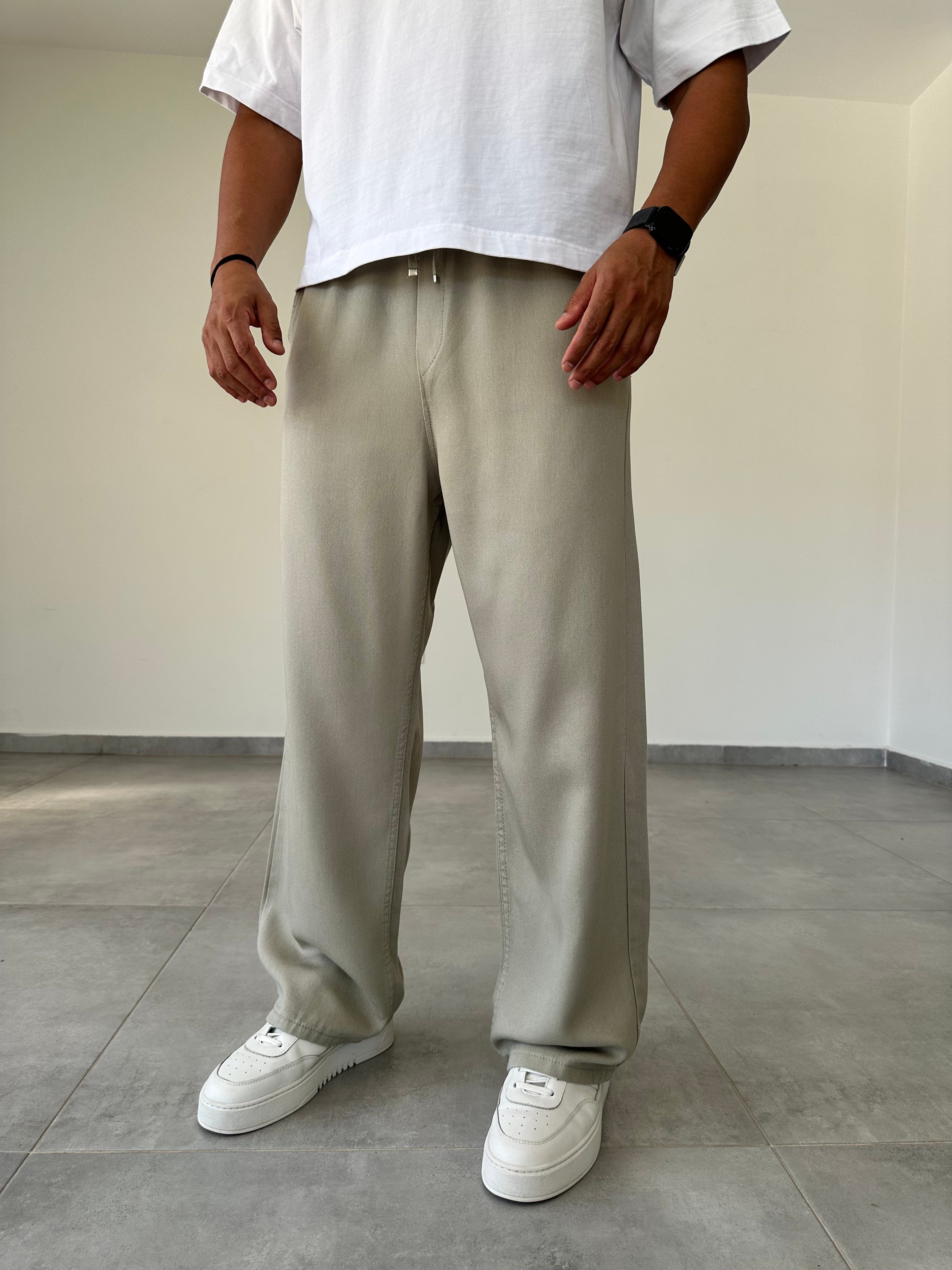 Yeşil Renk Rahat Kesim Gabardin Baggy Pantolon