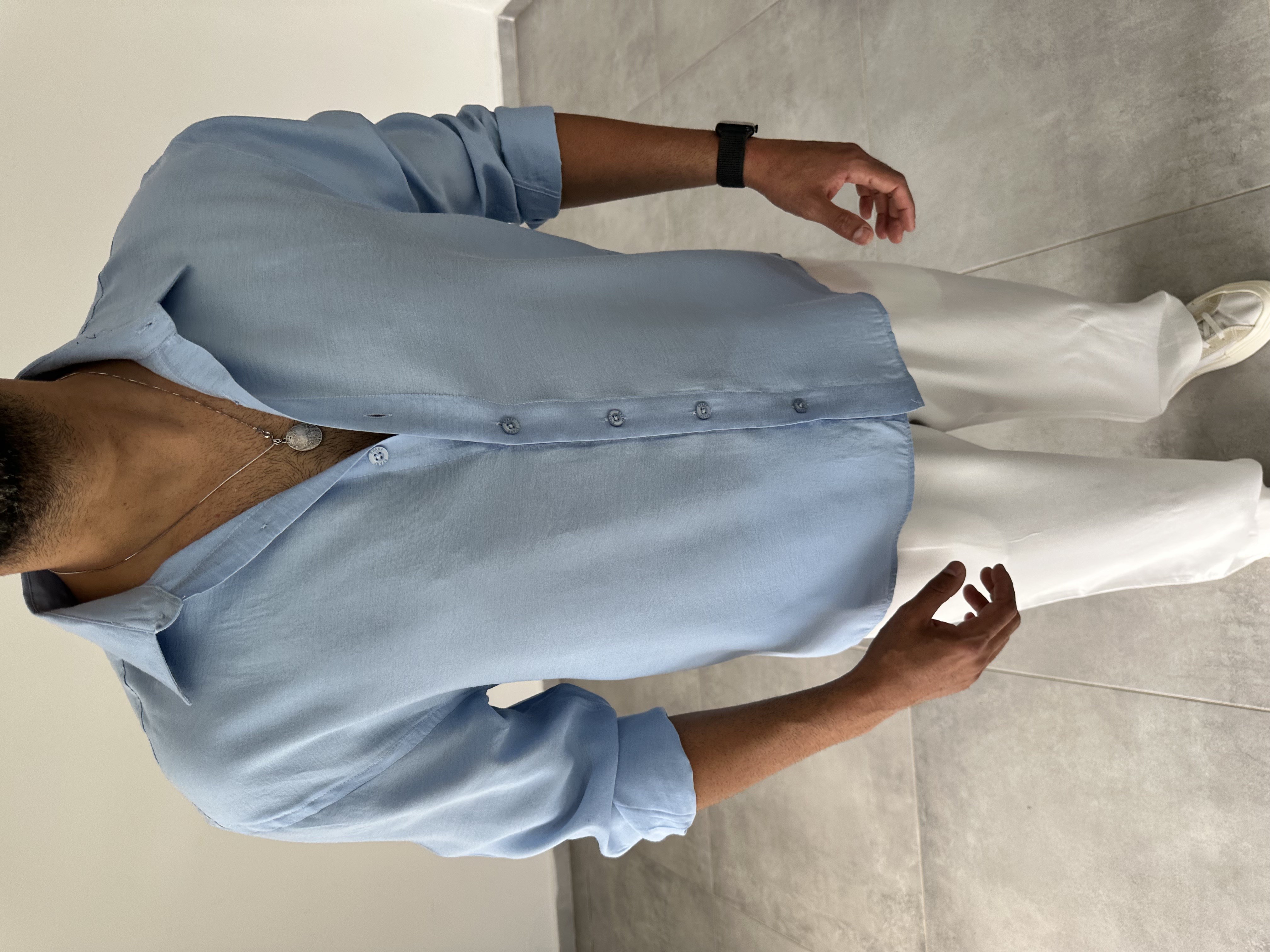 Bebe Mavisi Modal Kumaş Oversize Basic Gömlek