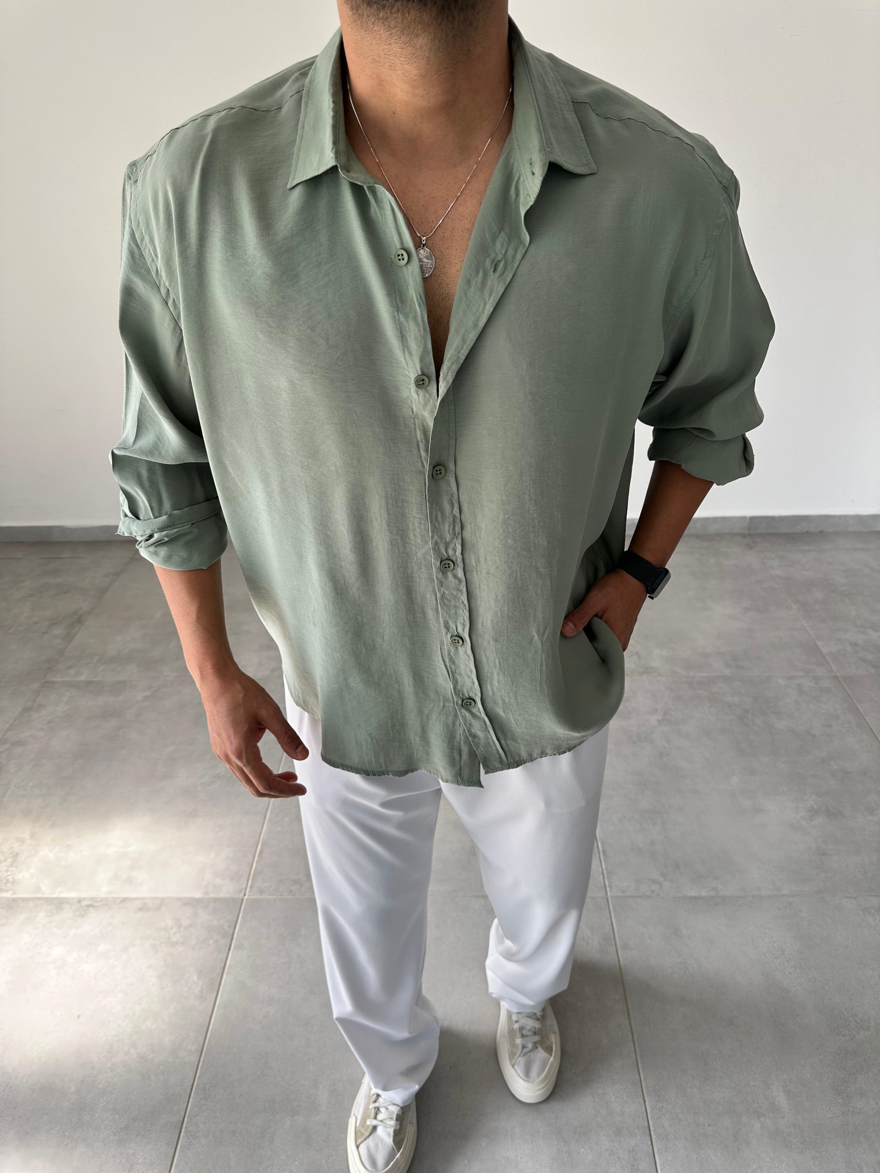 Mint Yeşili Renk Modal Kumaş Oversize Kesim Basic Gömlek