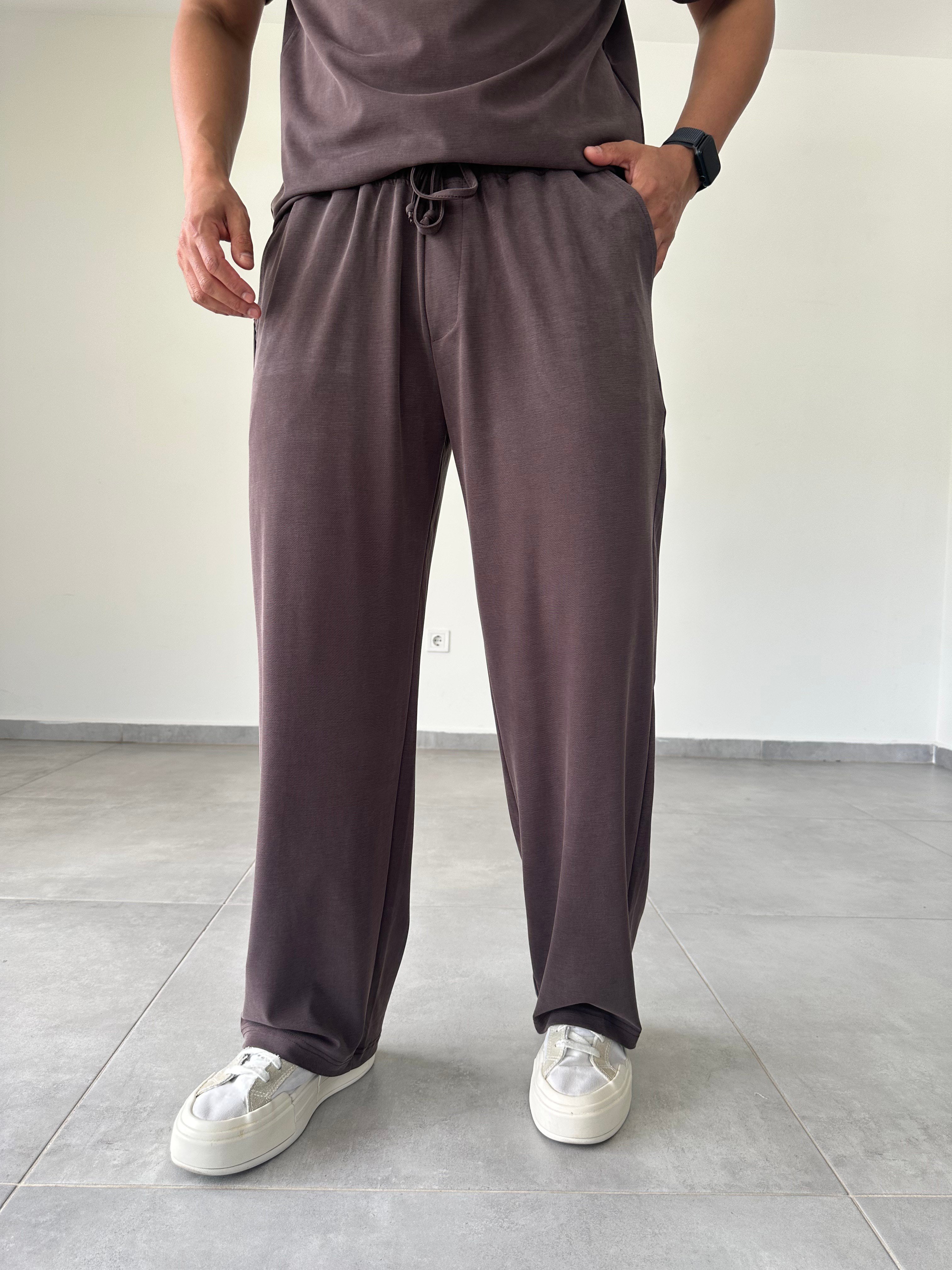 Kahve Renk  Rahat Kesim Kupra Kumaş Baggy Pantolon