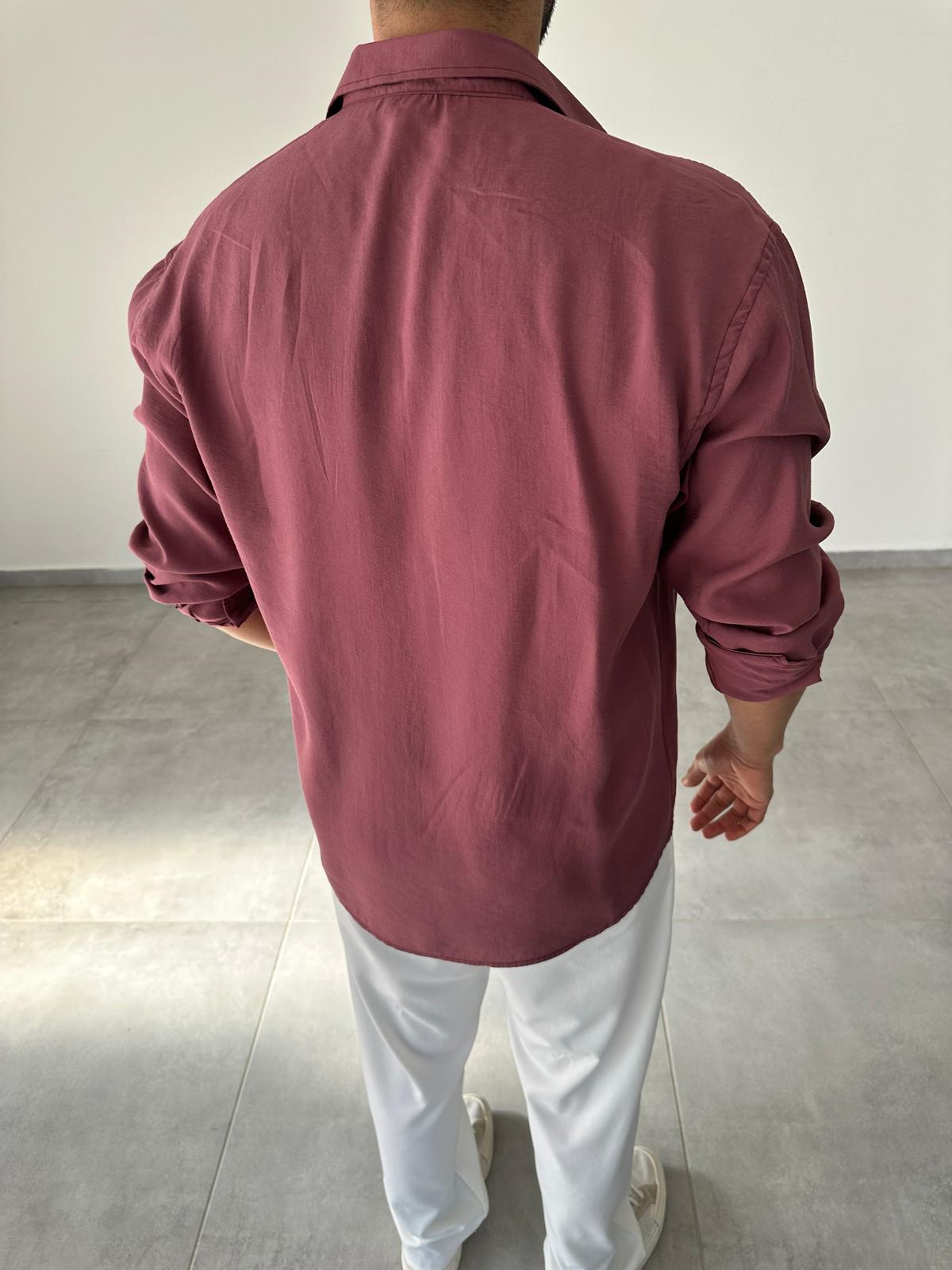 Modal Kumaş Mürdüm Renk Oversize Kesim Gömlek