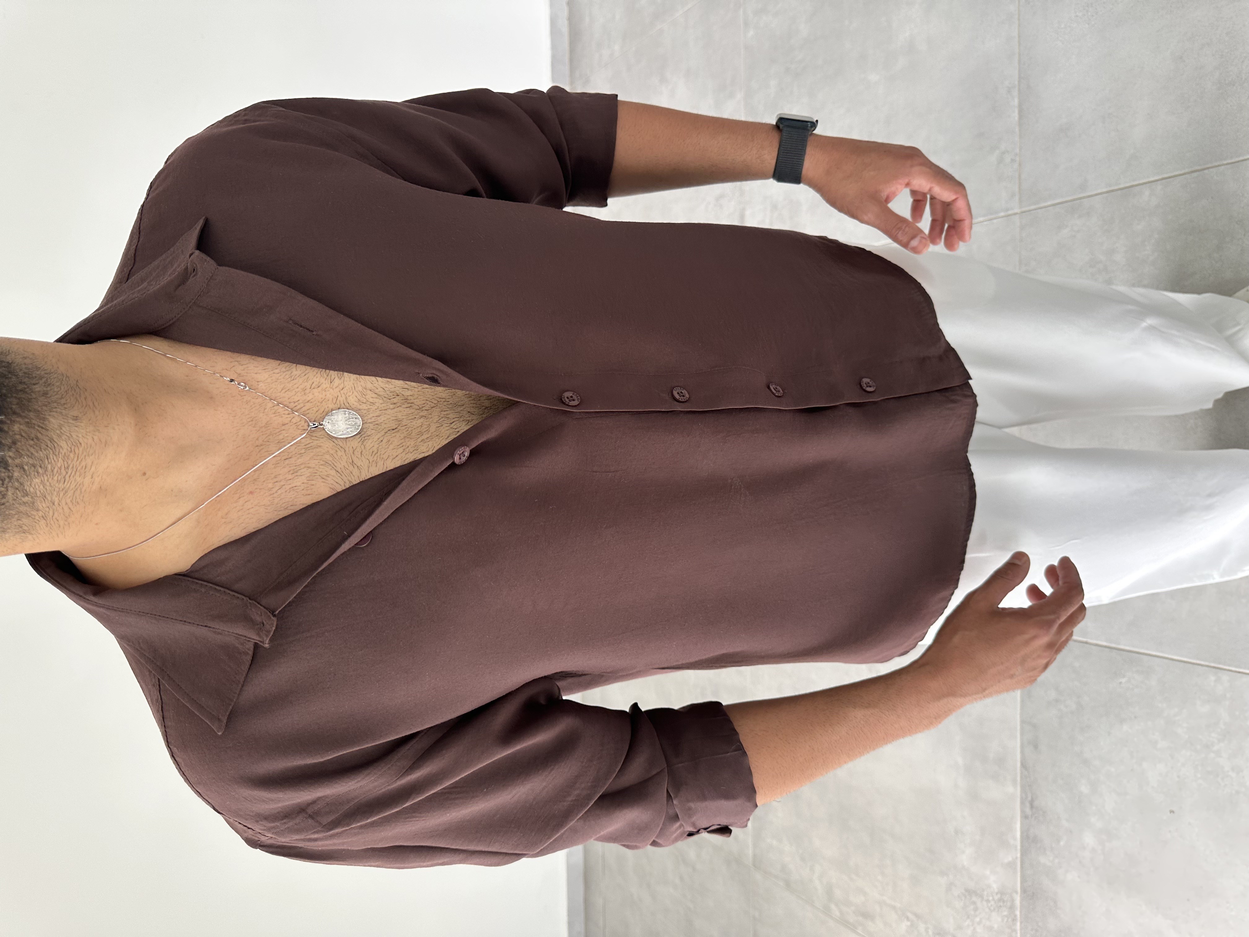 Kahve Modal Kumaş Oversize Basic Gömlek