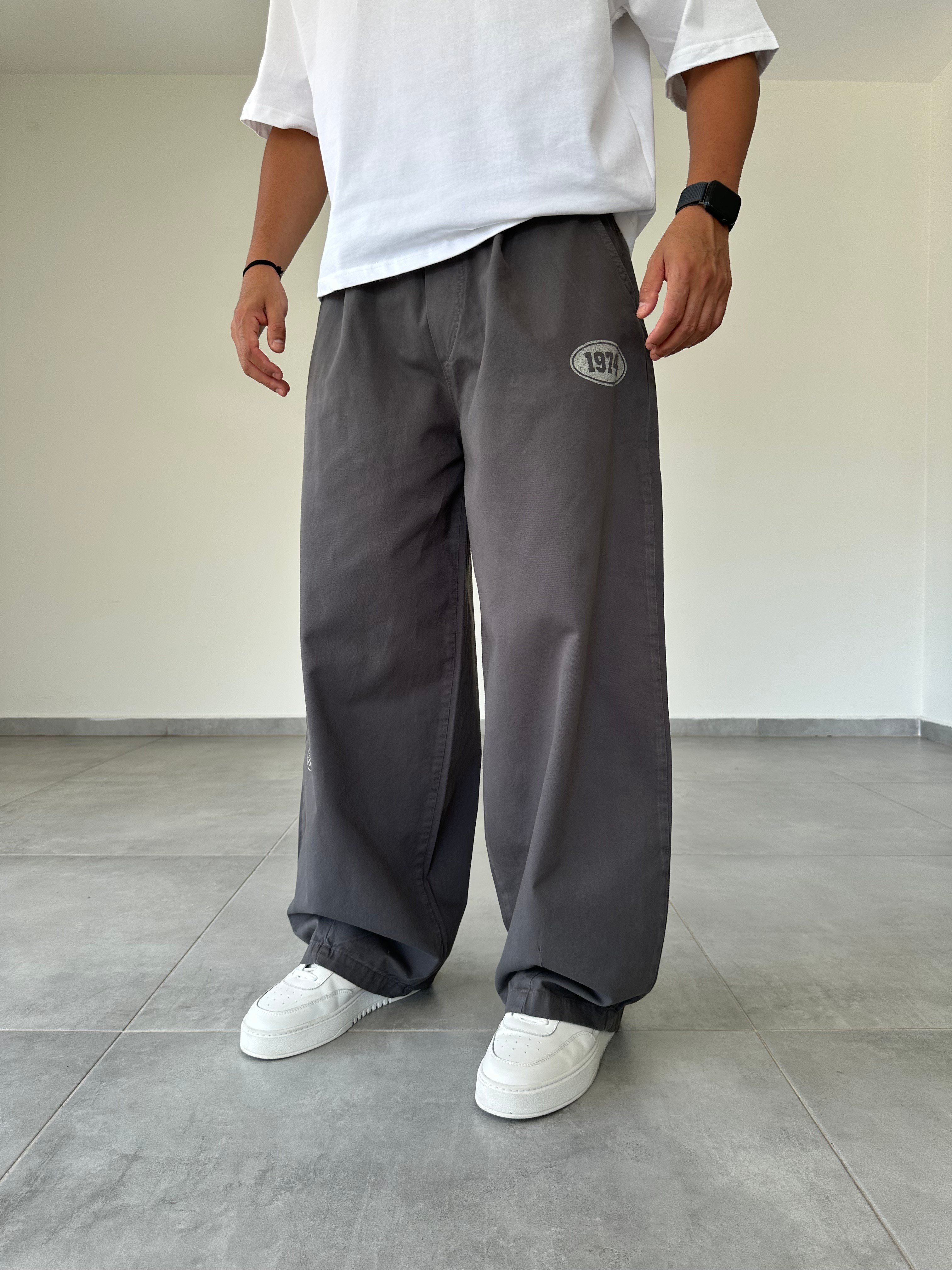 Füme Renk 1974 Baskı Detaylı Ekstra Bol Gabardin Baggy
