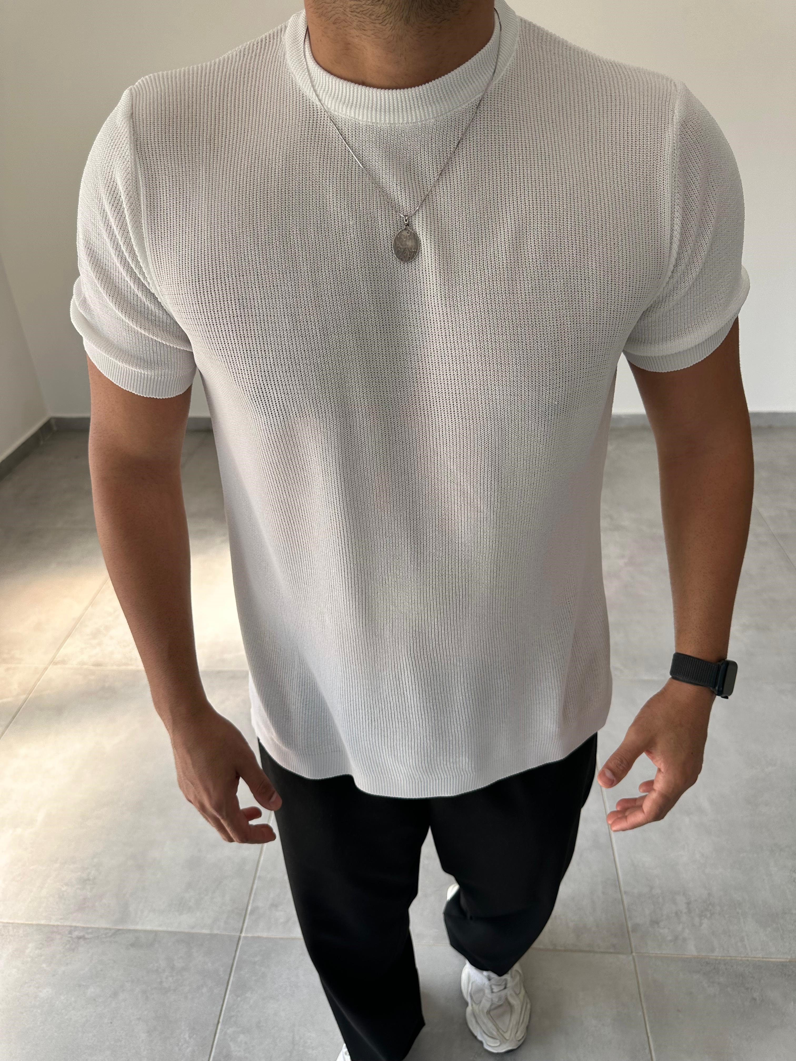 Beyaz Renk Selanik Örme Regular Fit T-Shirt