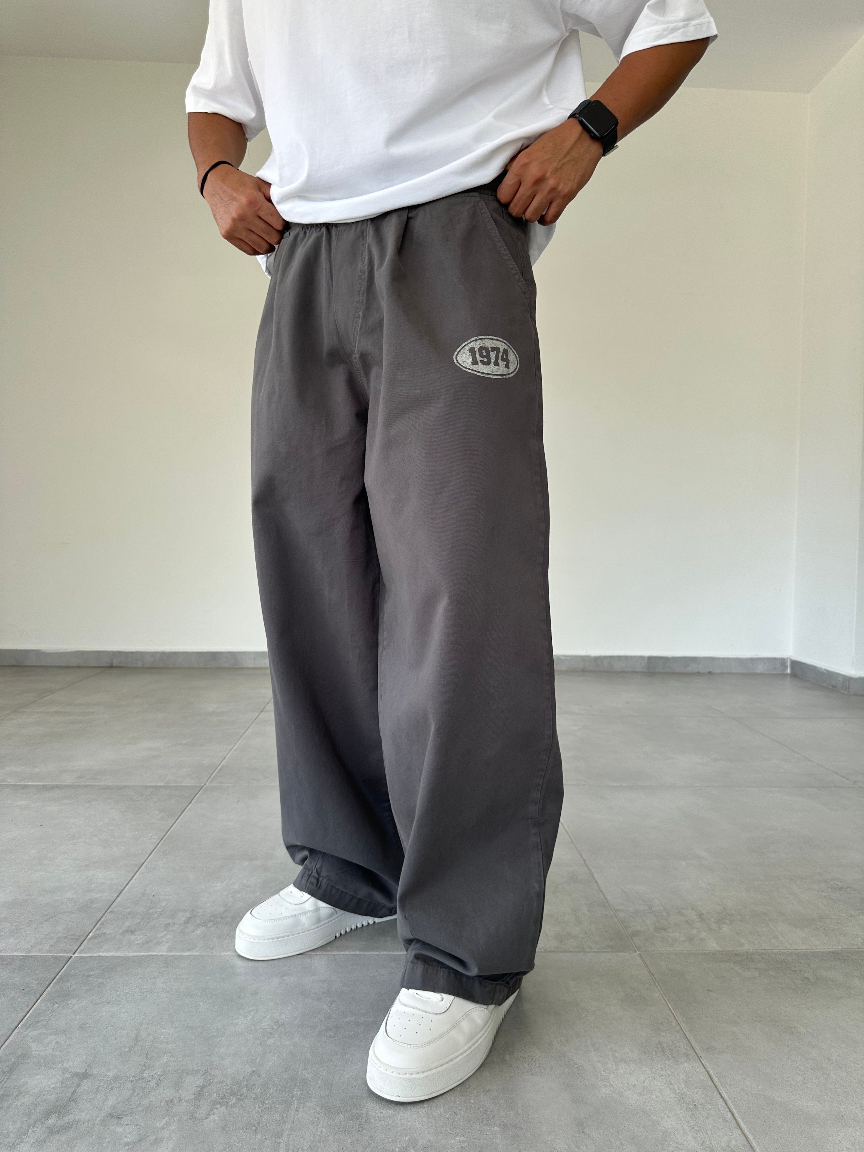 Füme Renk 1974 Baskı Detaylı Ekstra Bol Gabardin Baggy