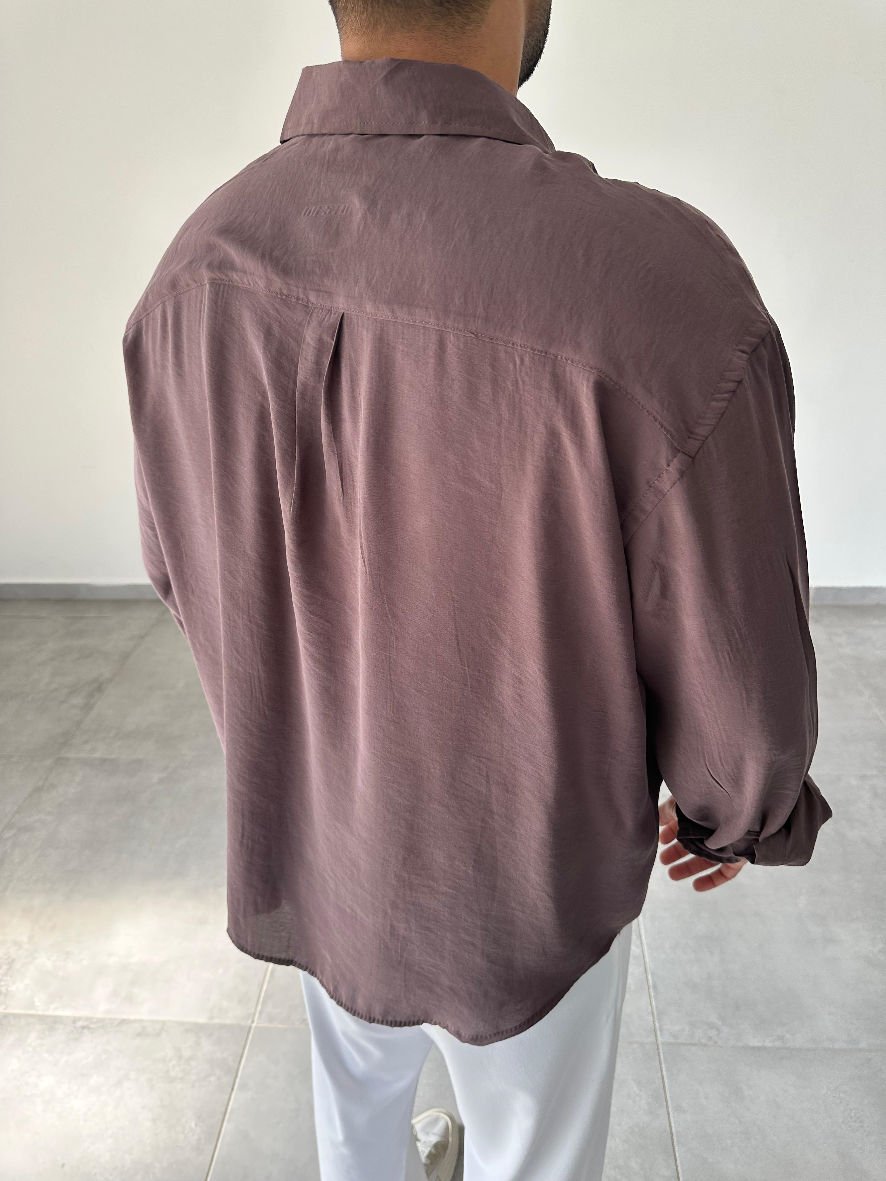 Kahve Renk Modal Kumaş Oversize Kesim Basic Gömlek