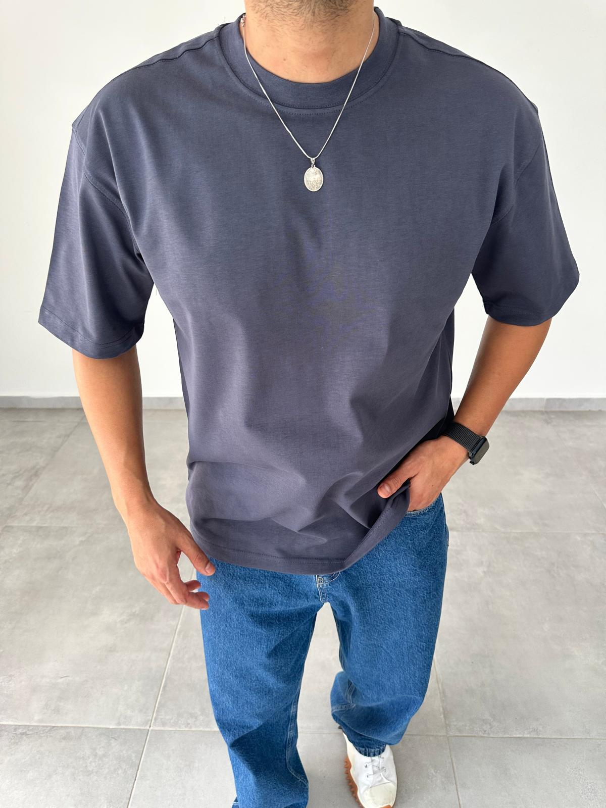 Antrasit Renk Oversize Kesim Basic T-Shirt