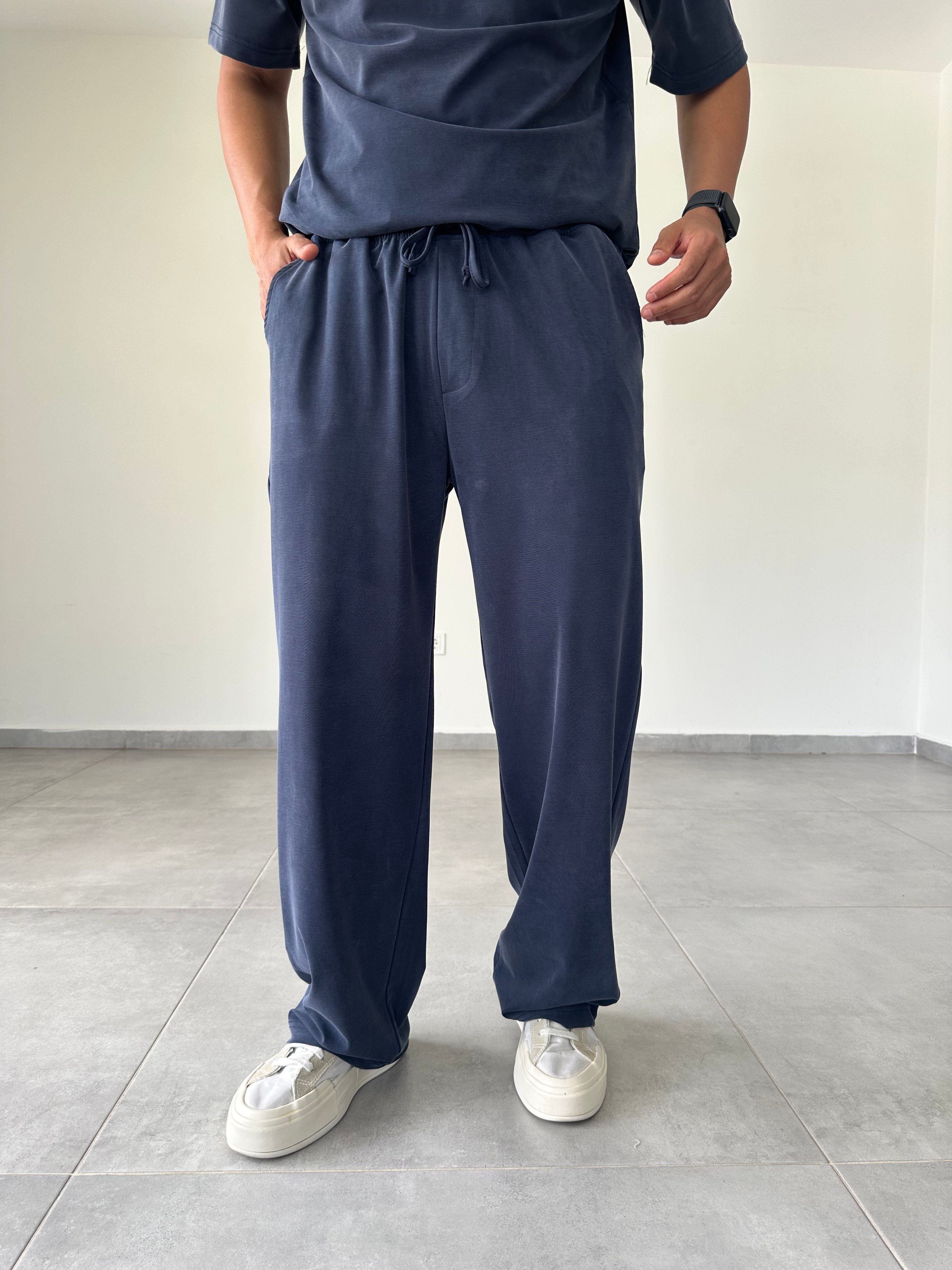Lacivert Renk  Rahat Kesim Kupra Kumaş Baggy Pantolon
