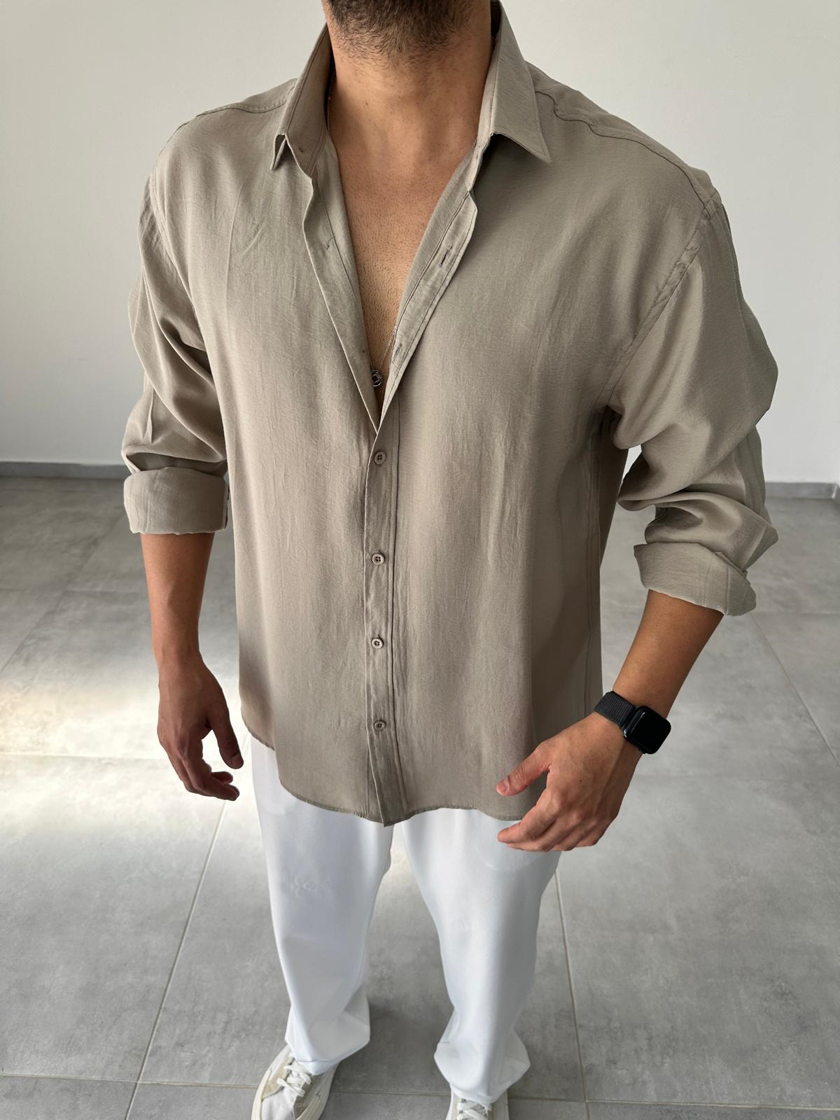 Modal Kumaş Haki Yeşil Renk Oversize Kesim Gömlek