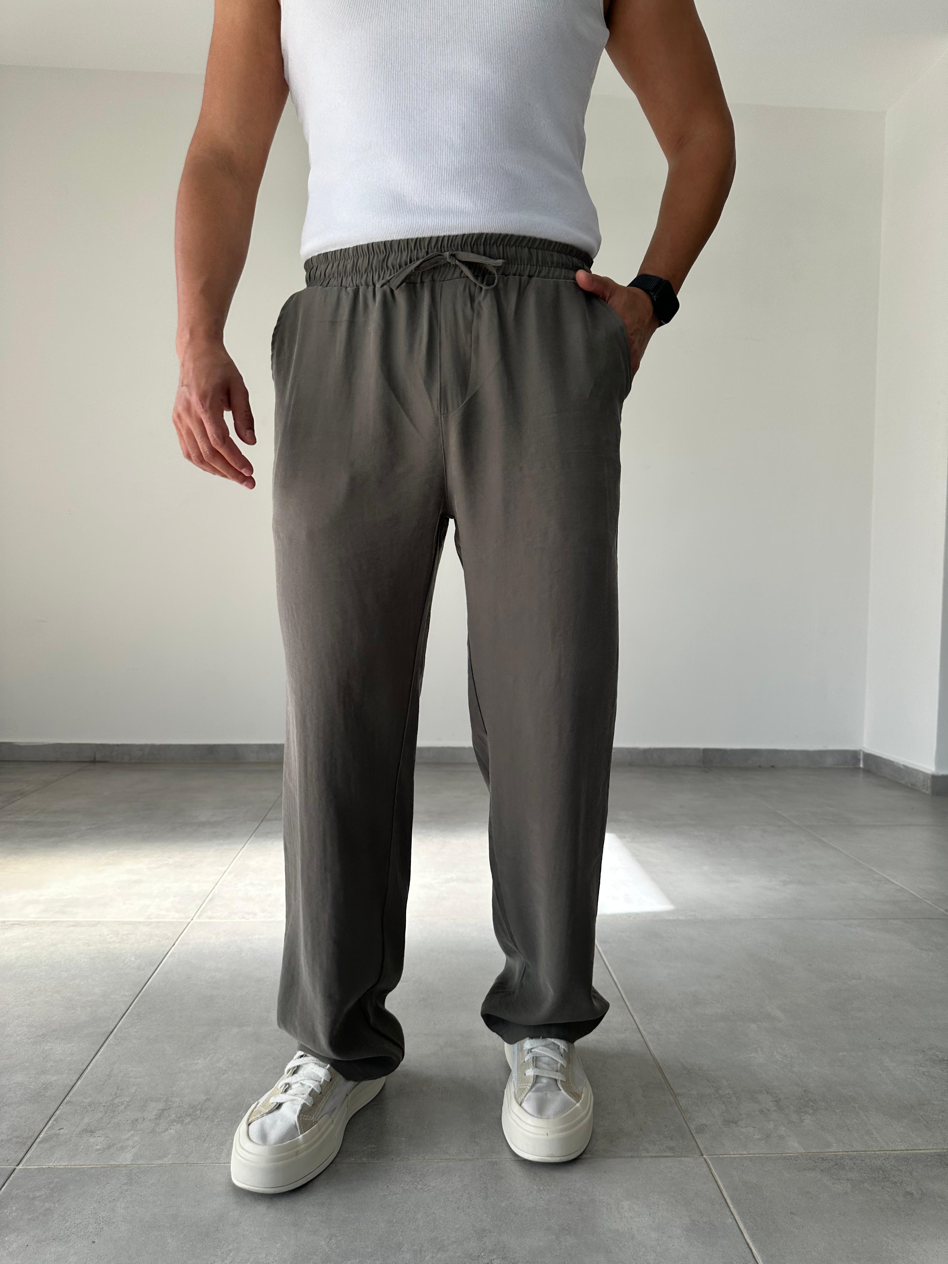 Modal Kumaş Haki Yeşil Renk Bel Kısmı Lastikli Basic Baggy Pantolon