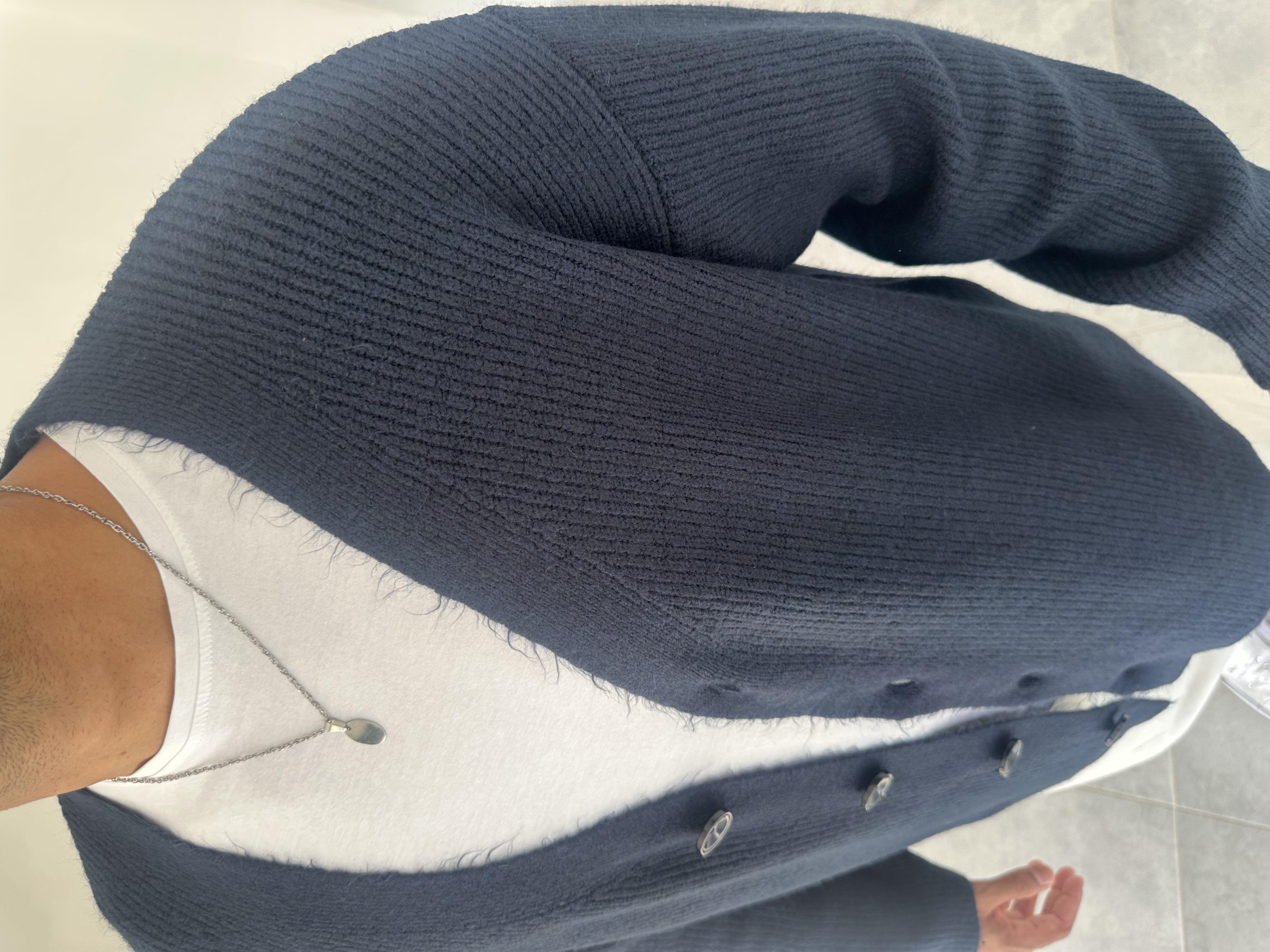 Lacivert Renk Oversize Kesim Örme Triko Ceket