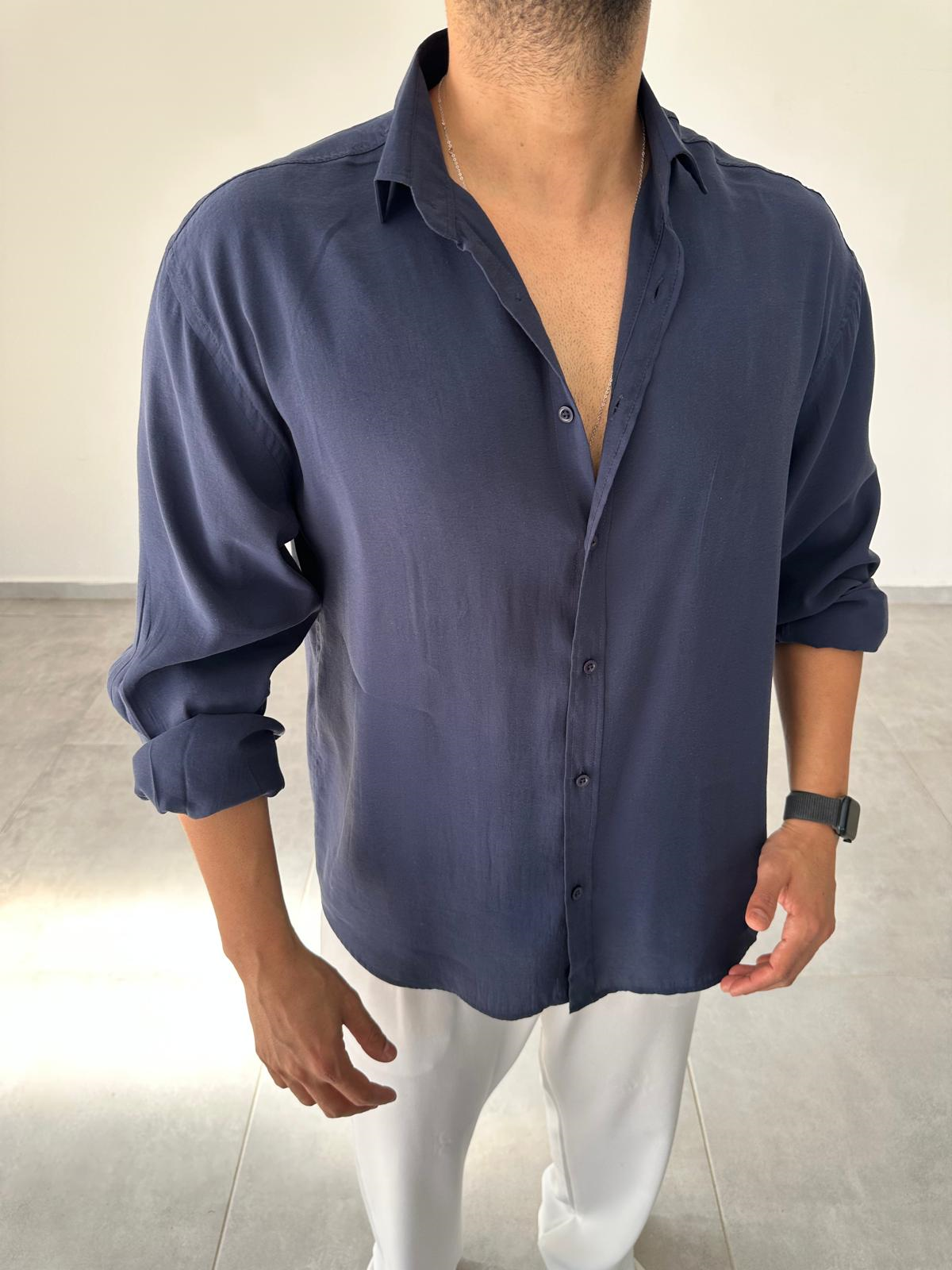 Modal Kumaş Lacivert Renk Oversize Kesim Gömlek