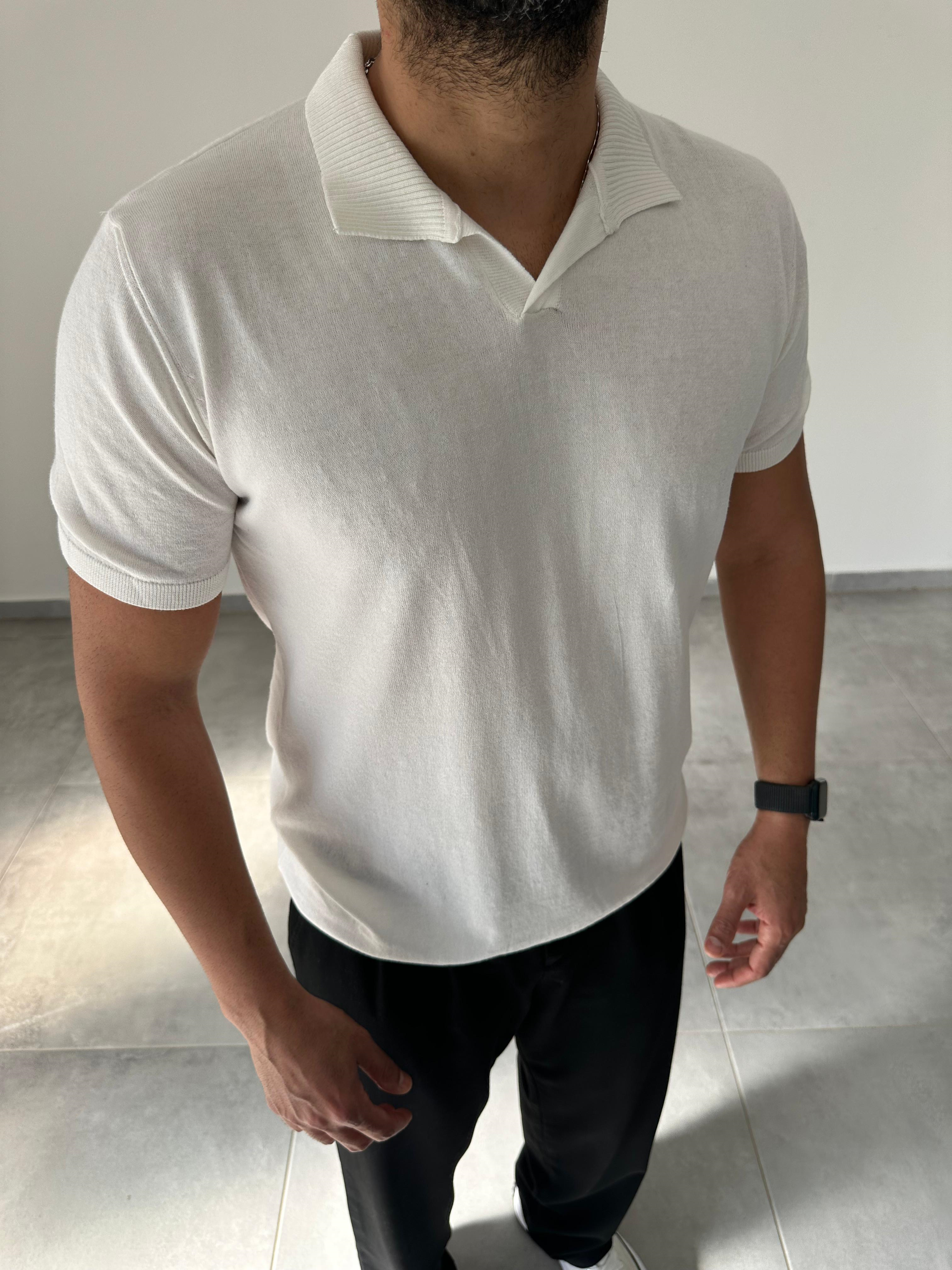 Polo Yaka Beyaz Renk Triko T-Shirt