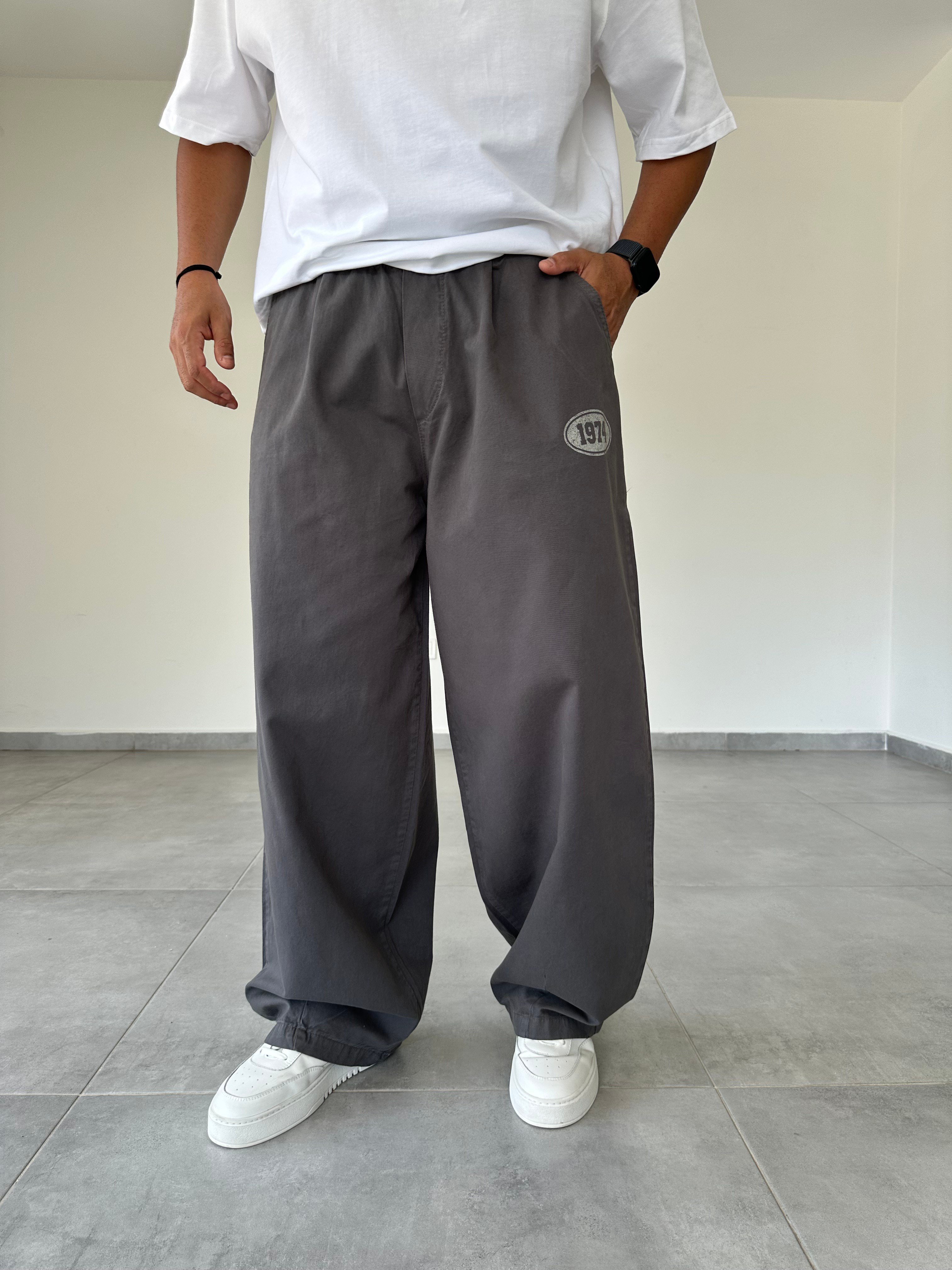 Füme Renk 1974 Baskı Detaylı Ekstra Bol Gabardin Baggy