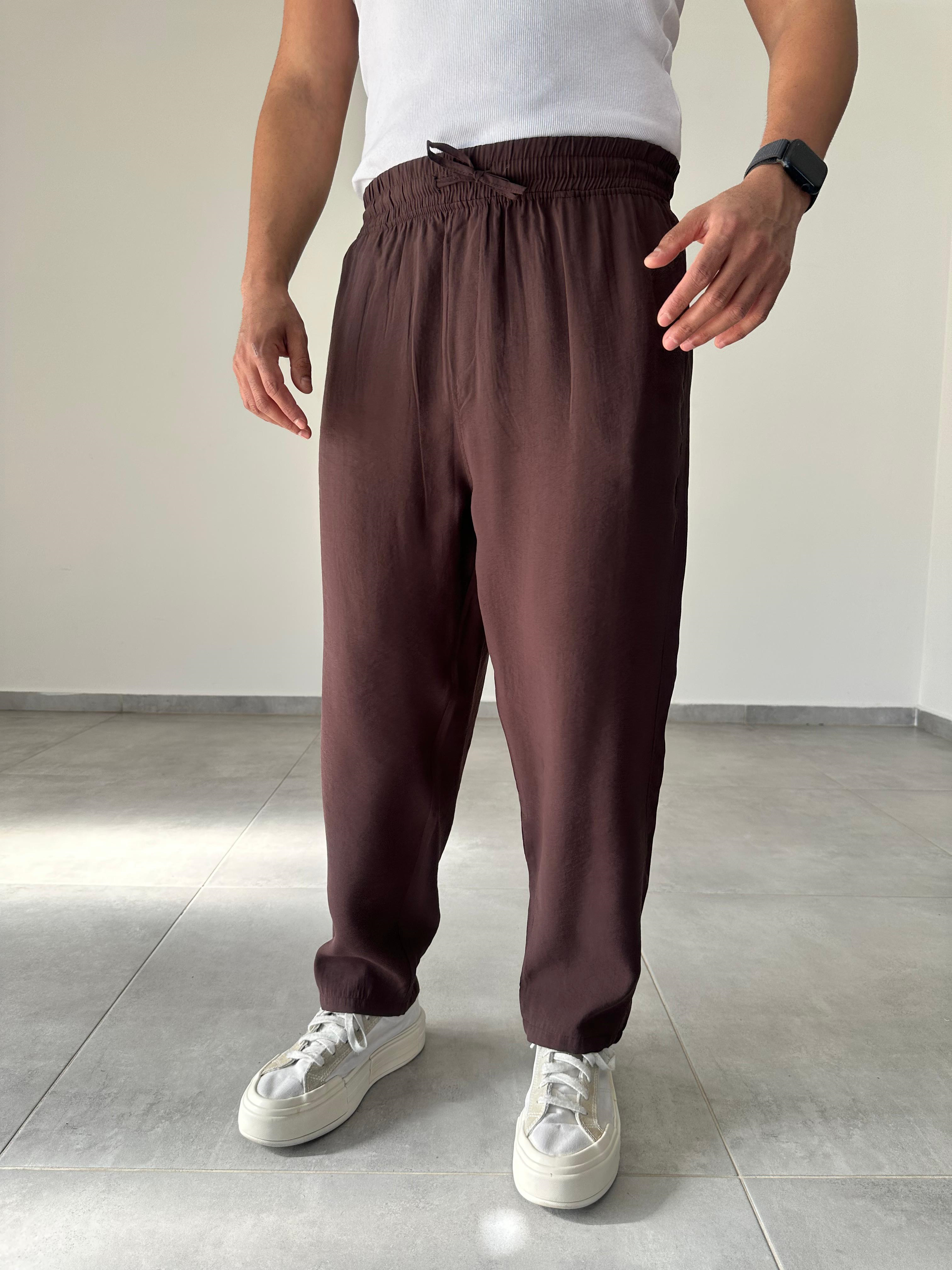 Tensel Kumaş Kahve Renk Rahat Kesim İnce Jogger