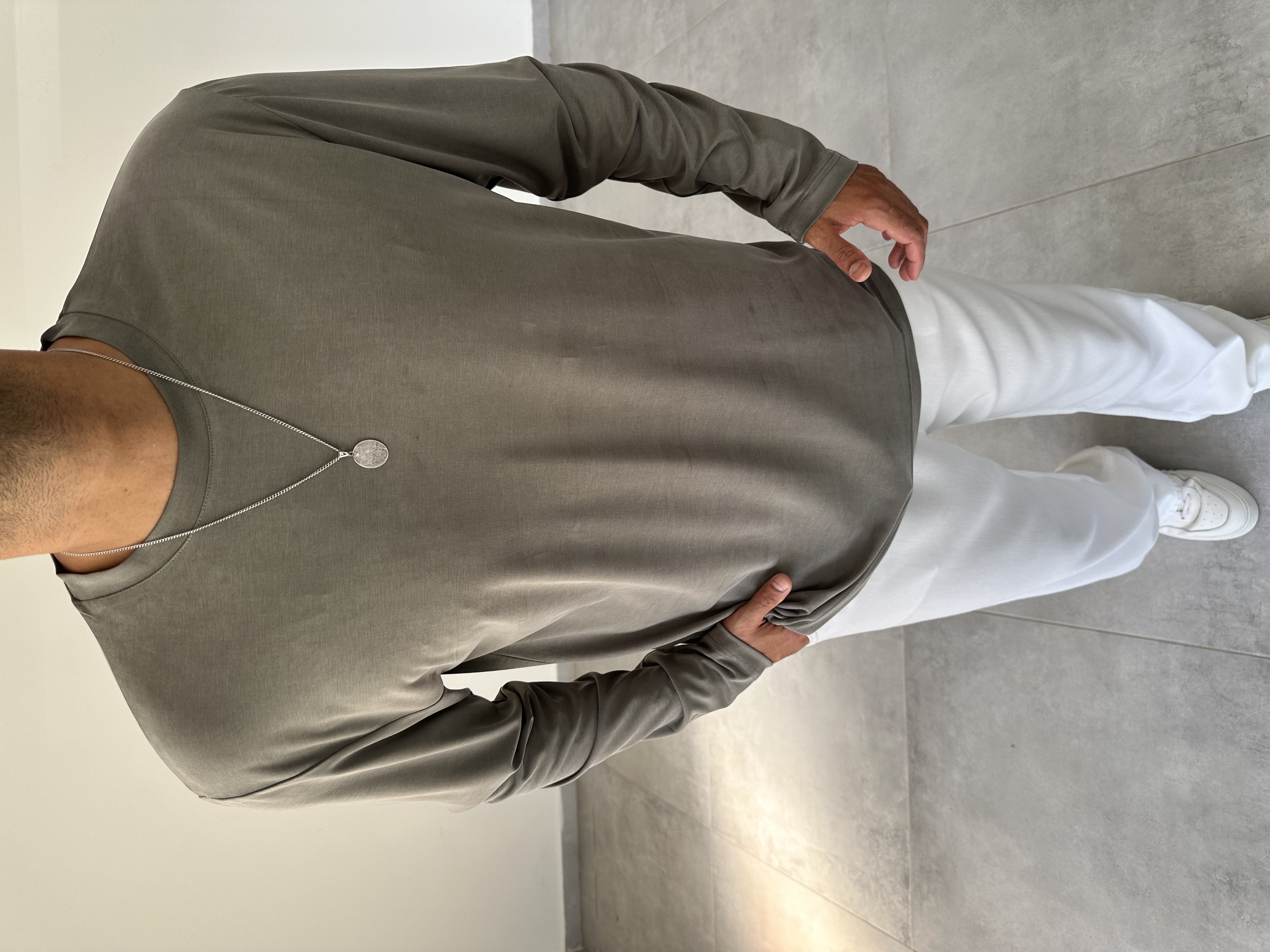 Haki Renk Modal Kumaş Basic Sweatshirt