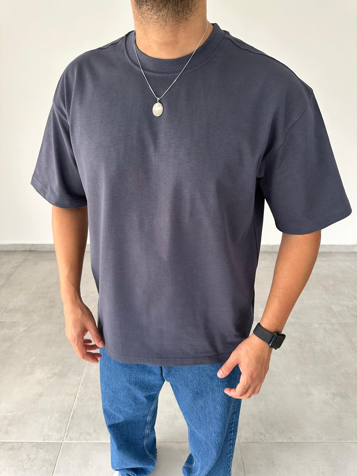 Antrasit Renk Oversize Kesim Basic T-Shirt