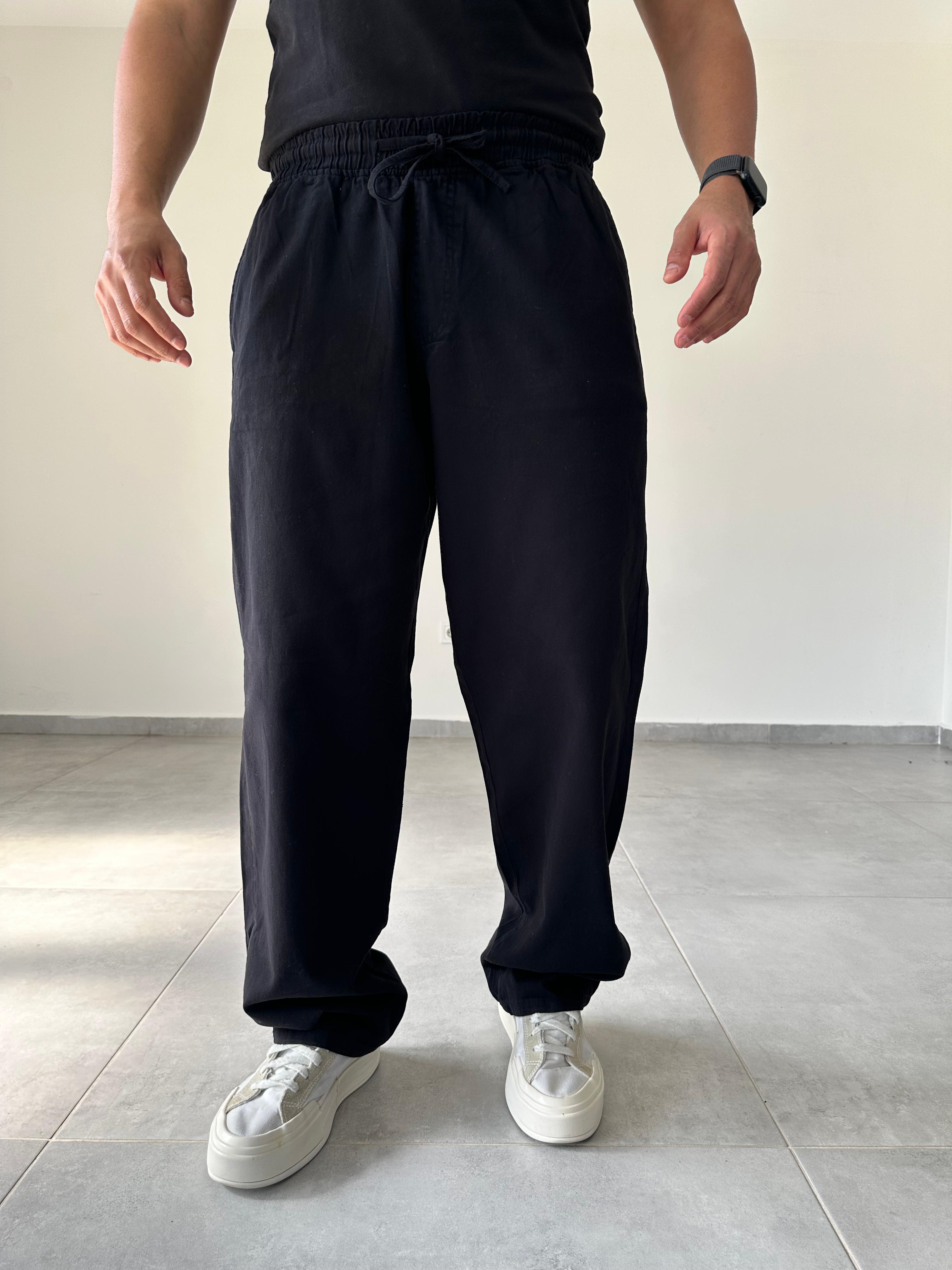Siyah Renk Rahat Kesim Gabardin Kumaş Basic Baggy Pantolon