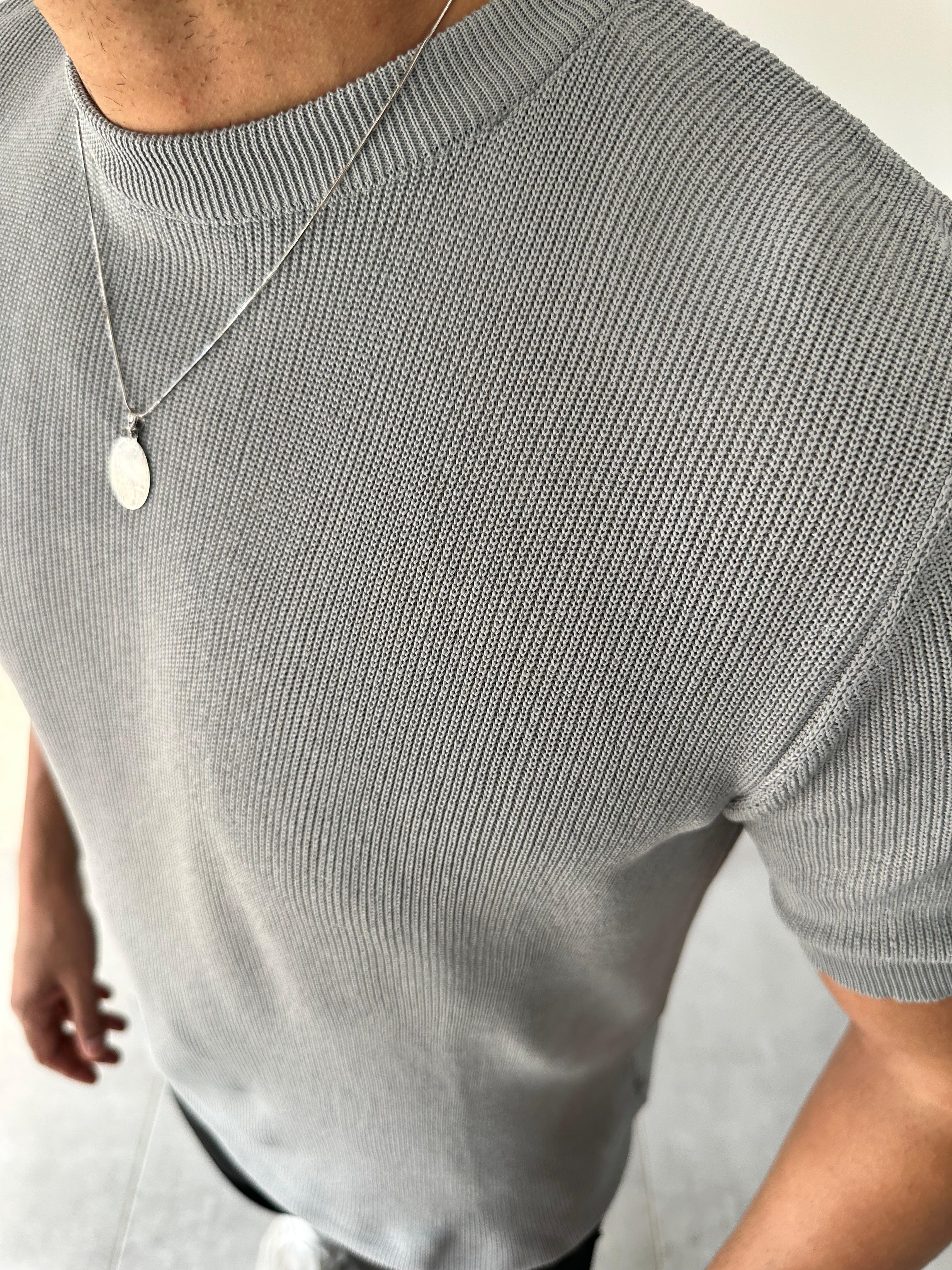 Gri Renk Selanik Örme Regular Fit T-Shirt