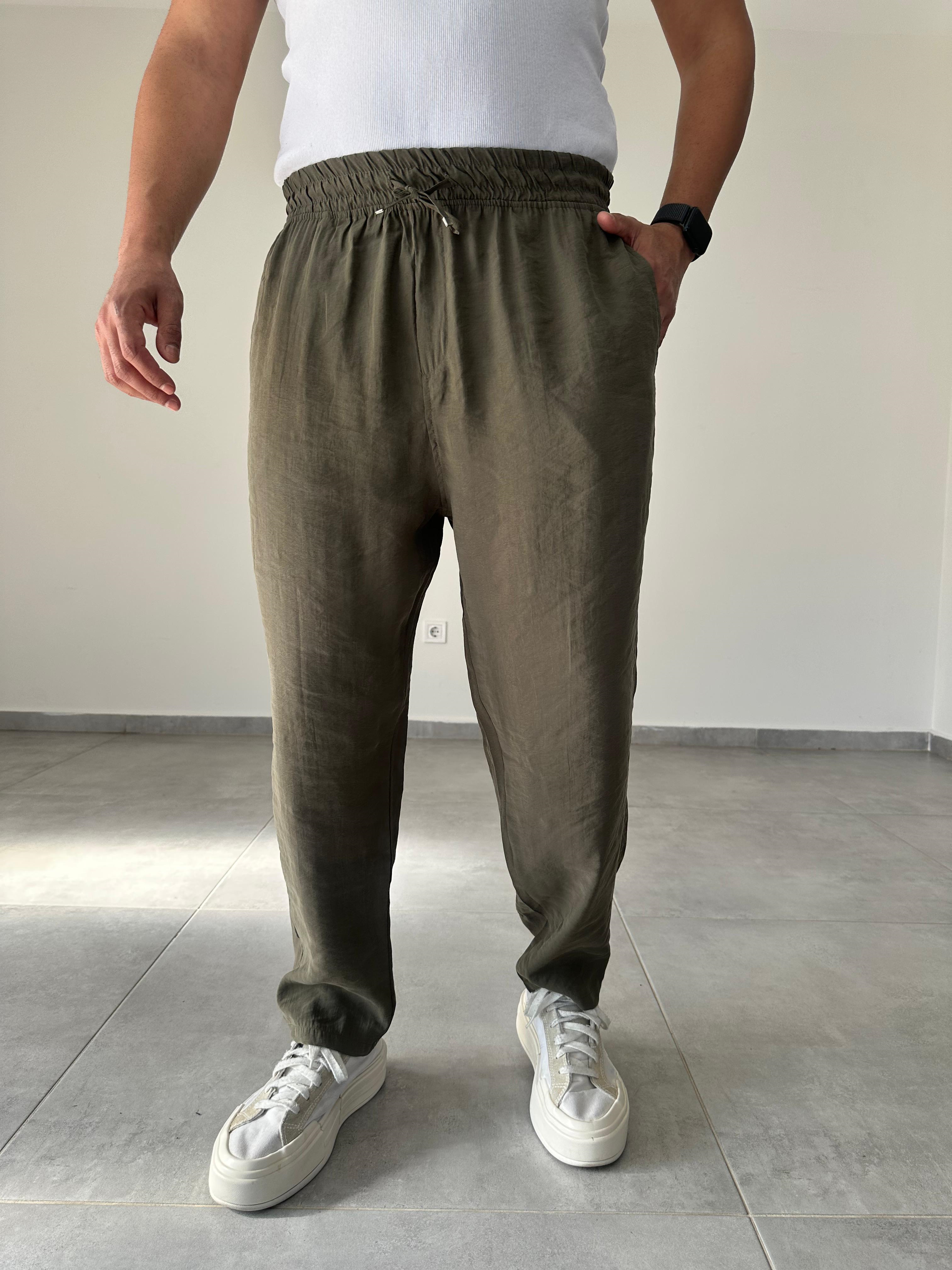 Tensel Kumaş Haki Yeşil Renk  Boyfriend Rahat Kesim İnce Jogger