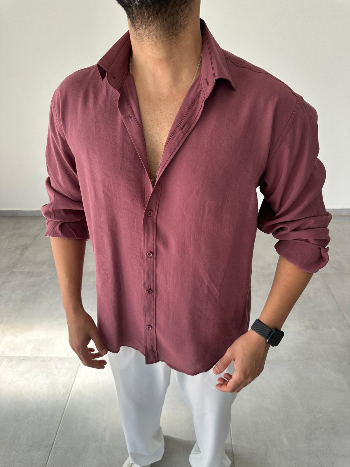Modal Kumaş Mürdüm Renk Oversize Kesim Gömlek