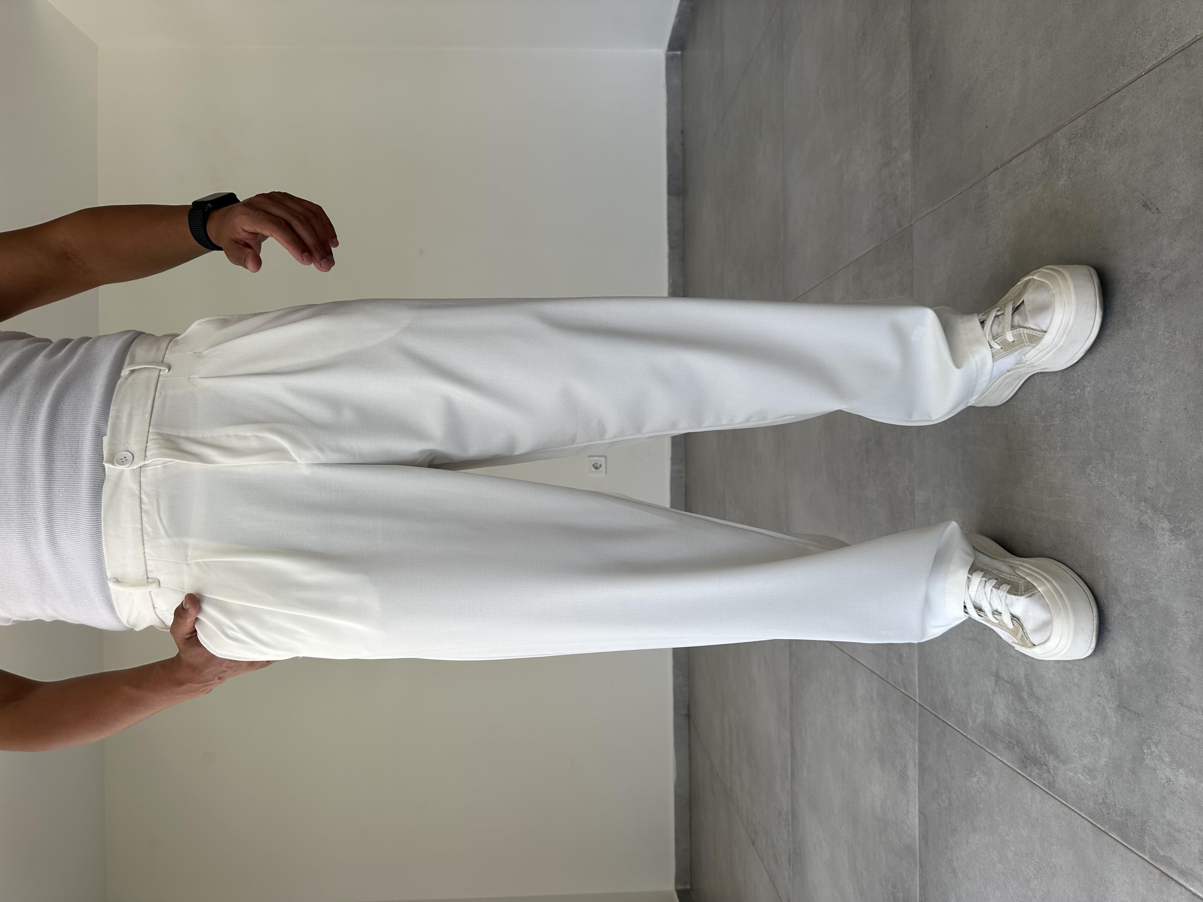 Beyaz Renk Basic Baggy Kumaş Pantolon