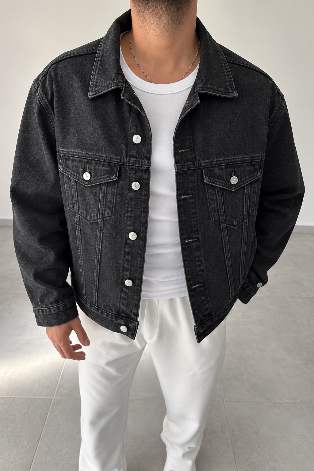 Retro Model Siyah Renk Basic Oversize Kot Ceket