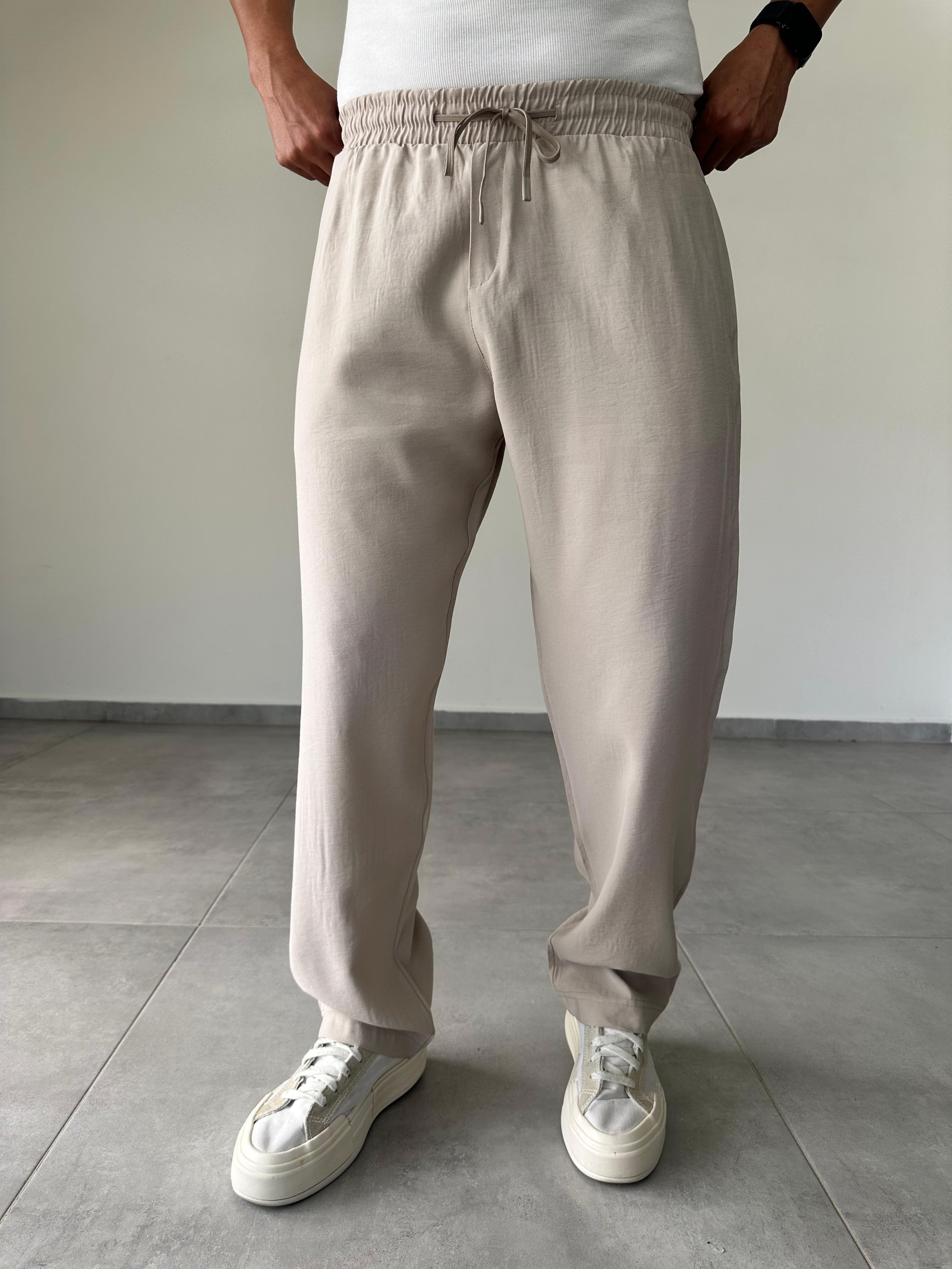 Modal Kumaş Taş Renk Basic Baggy Pantolon