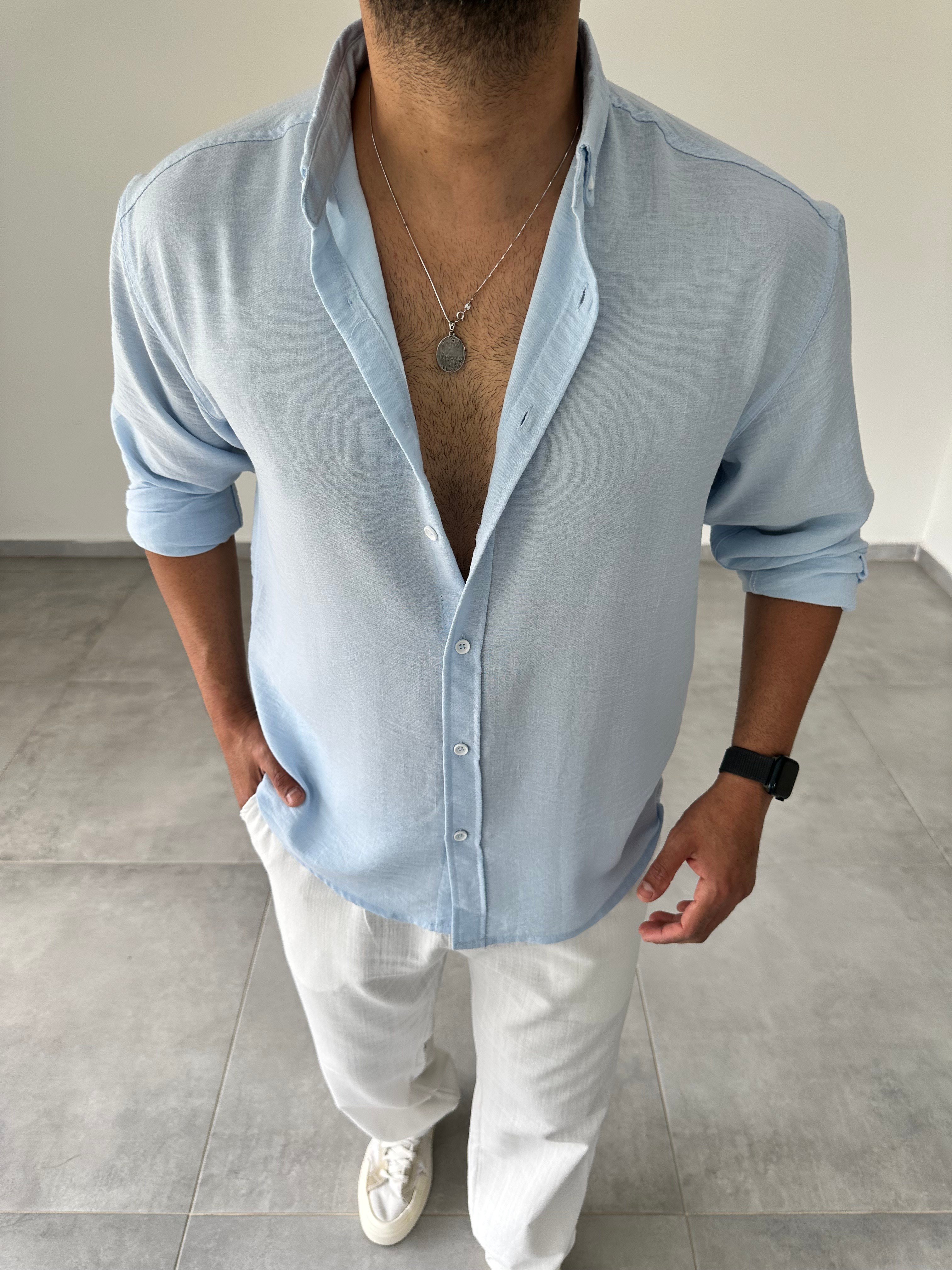 Bebe Mavisi Relax Fit Keten Gömlek