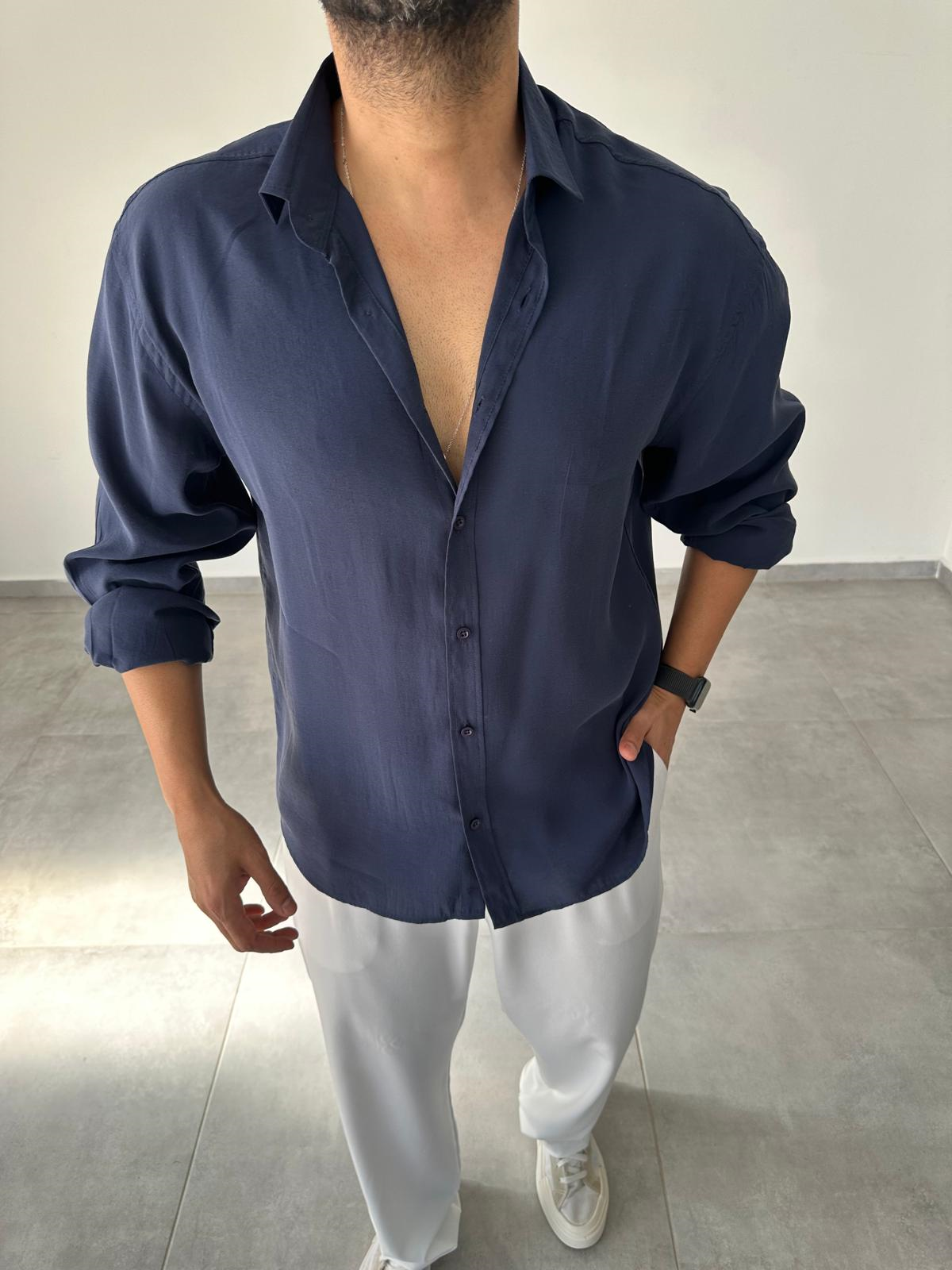Modal Kumaş Lacivert Renk Oversize Kesim Gömlek