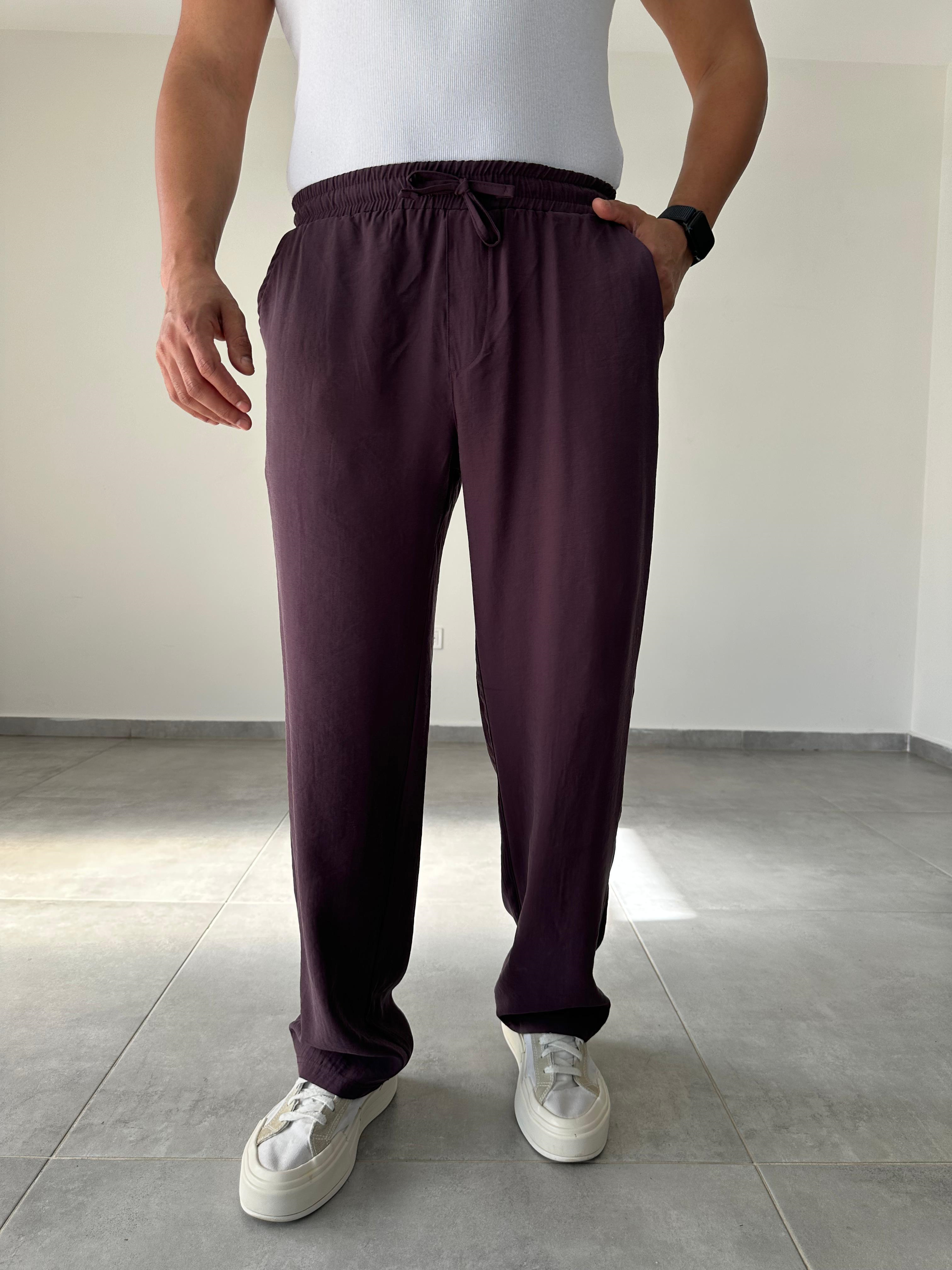 Modal Kumaş Mürdüm Renk Bel Kısmı Lastikli Basic Baggy Pantolon