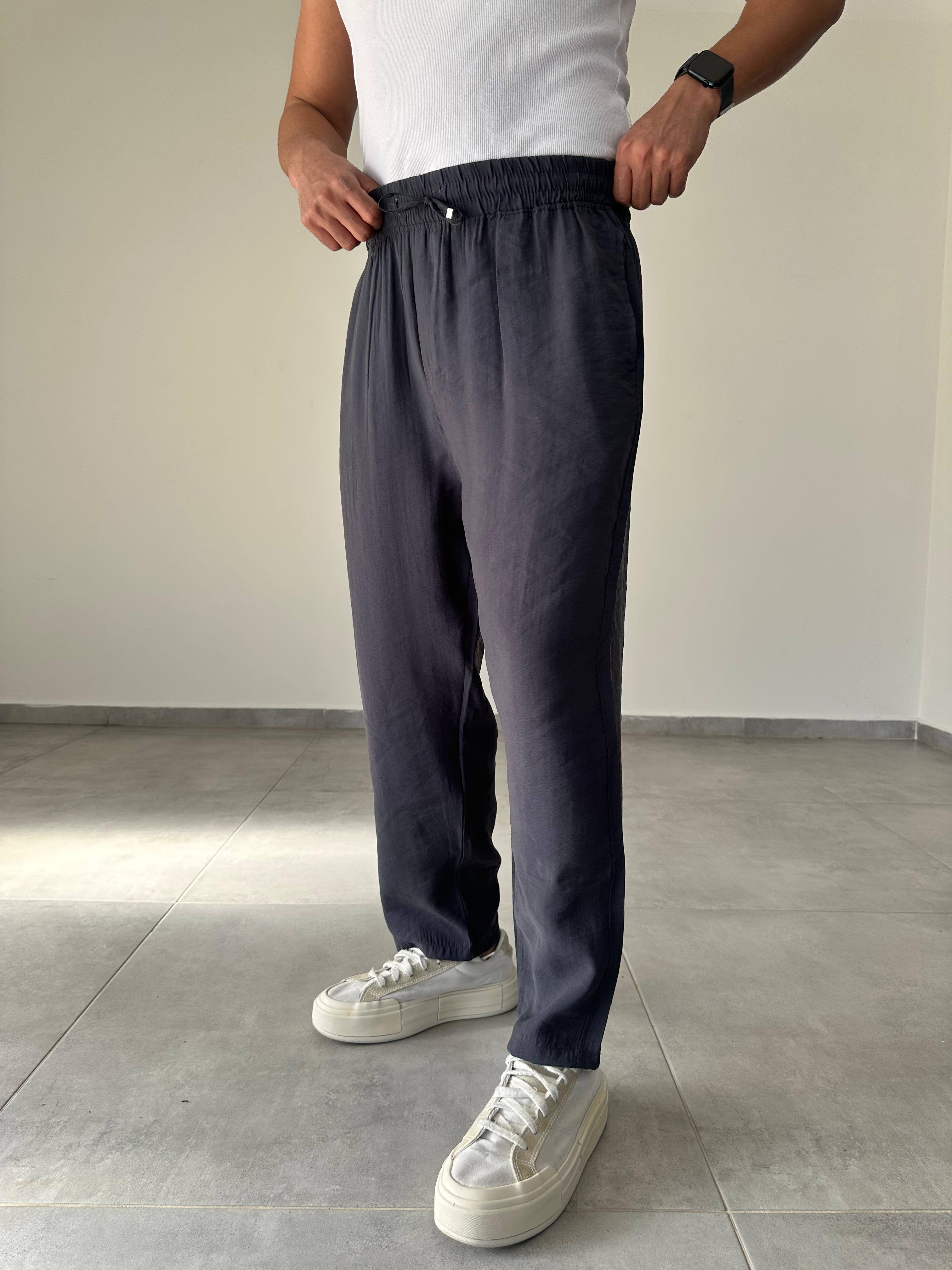 Tensel Kumaş Füme Renk Boyfriend Rahat Kesim İnce Jogger