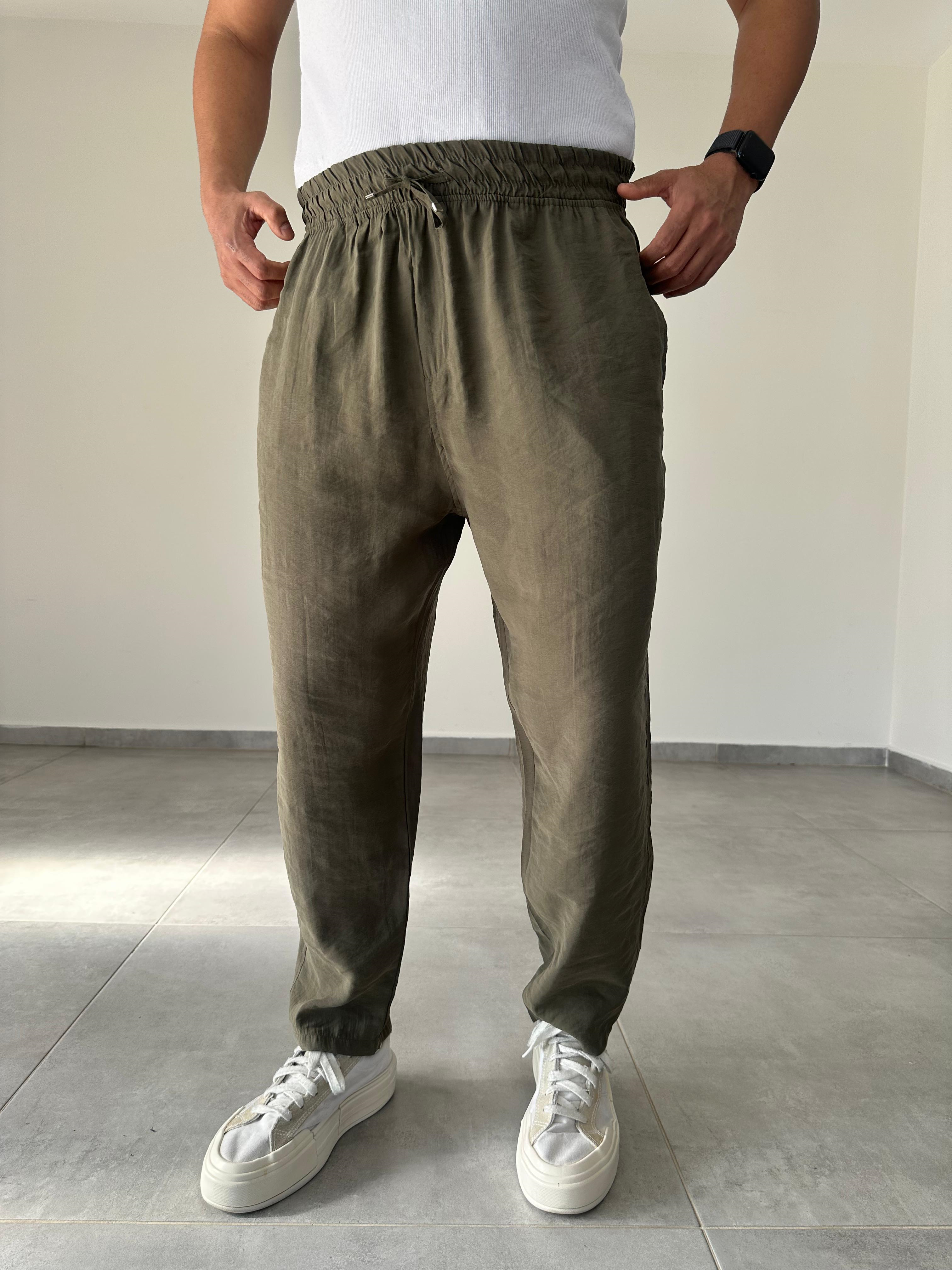 Tensel Kumaş Haki Yeşil Renk  Boyfriend Rahat Kesim İnce Jogger