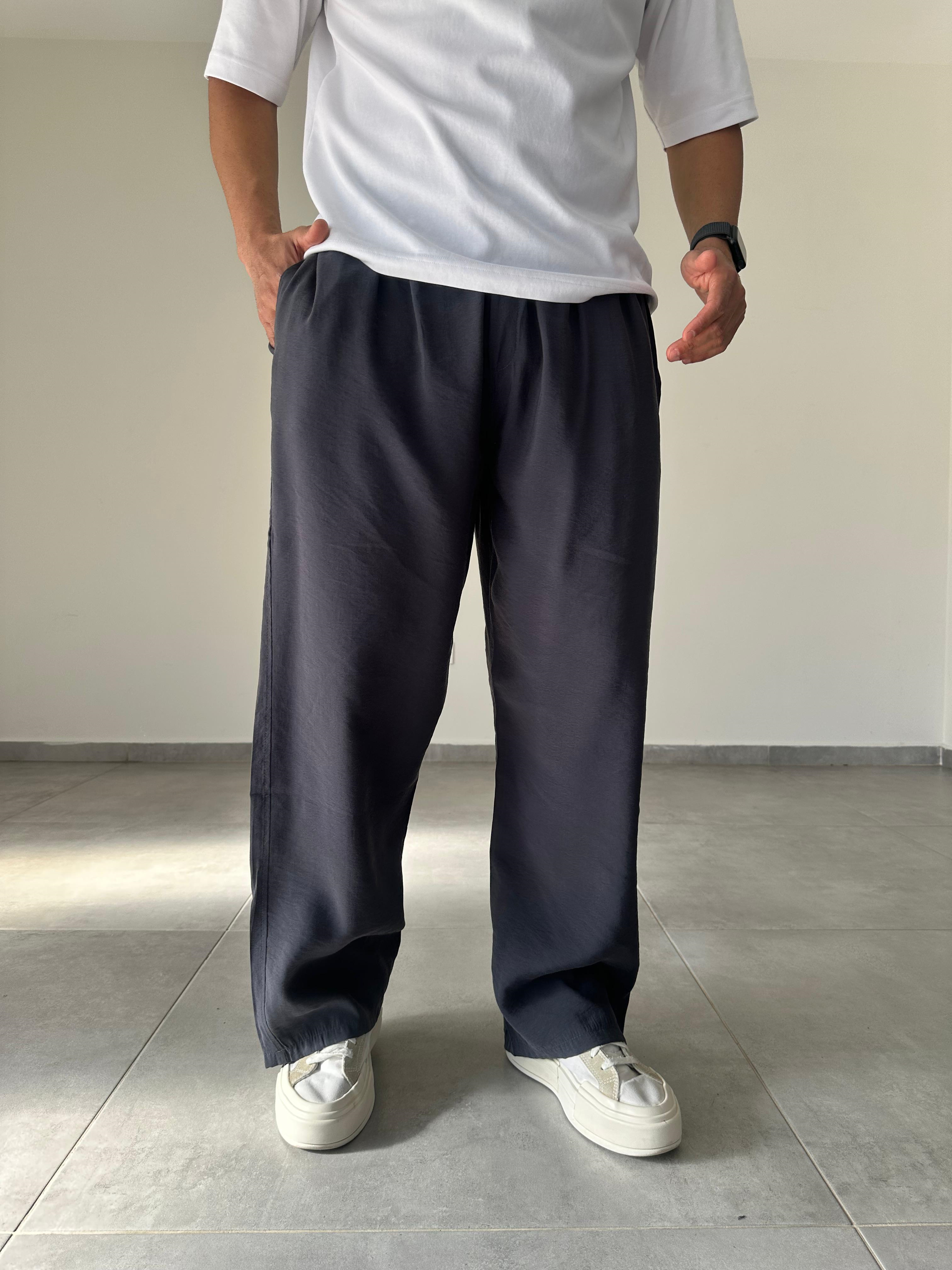 Tensel Kumaş Füme Renk Rahat Kesim İnce Baggy Pantolon