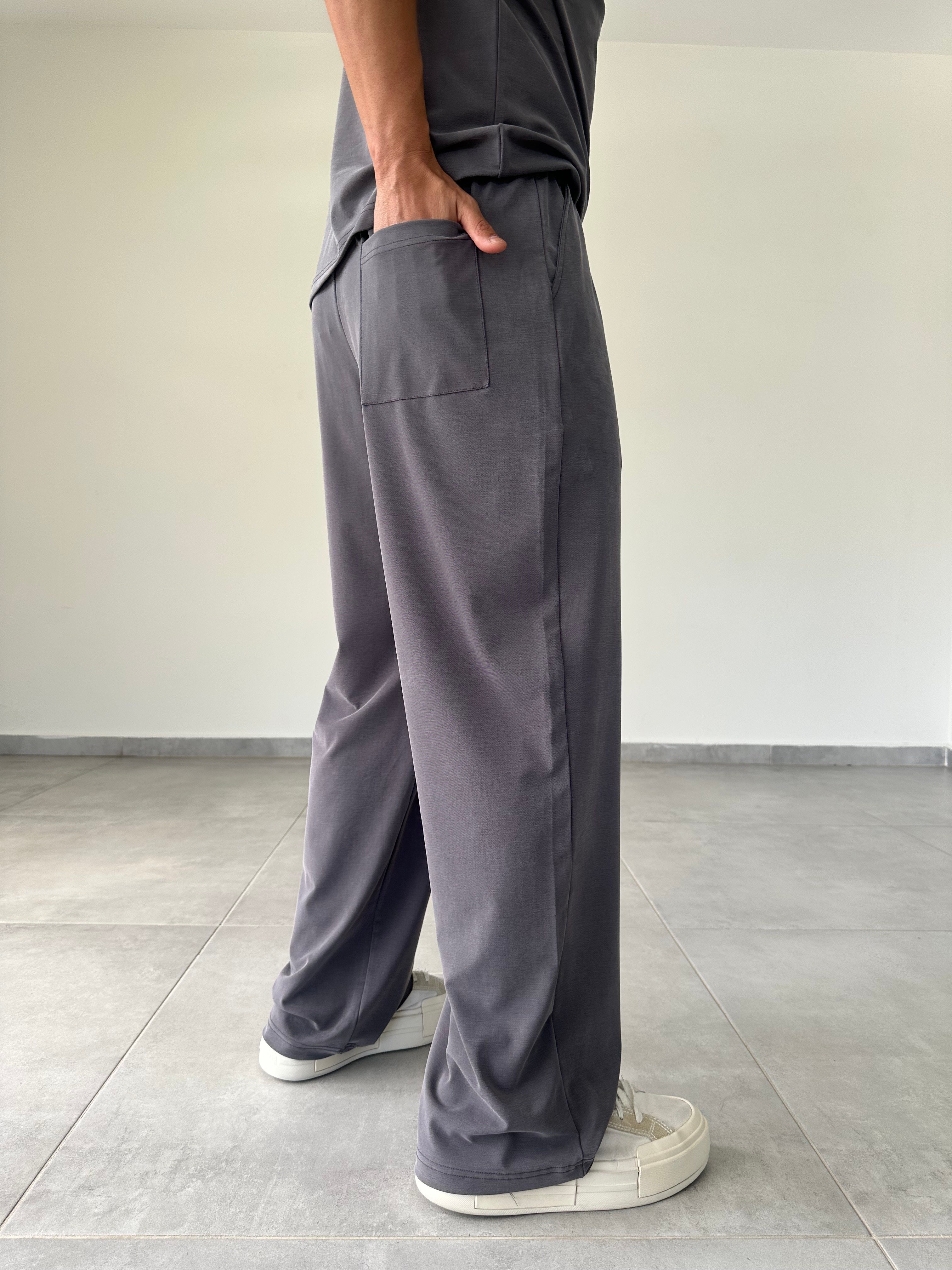 Füme Renk  Rahat Kesim Kupra Kumaş Baggy Pantolon