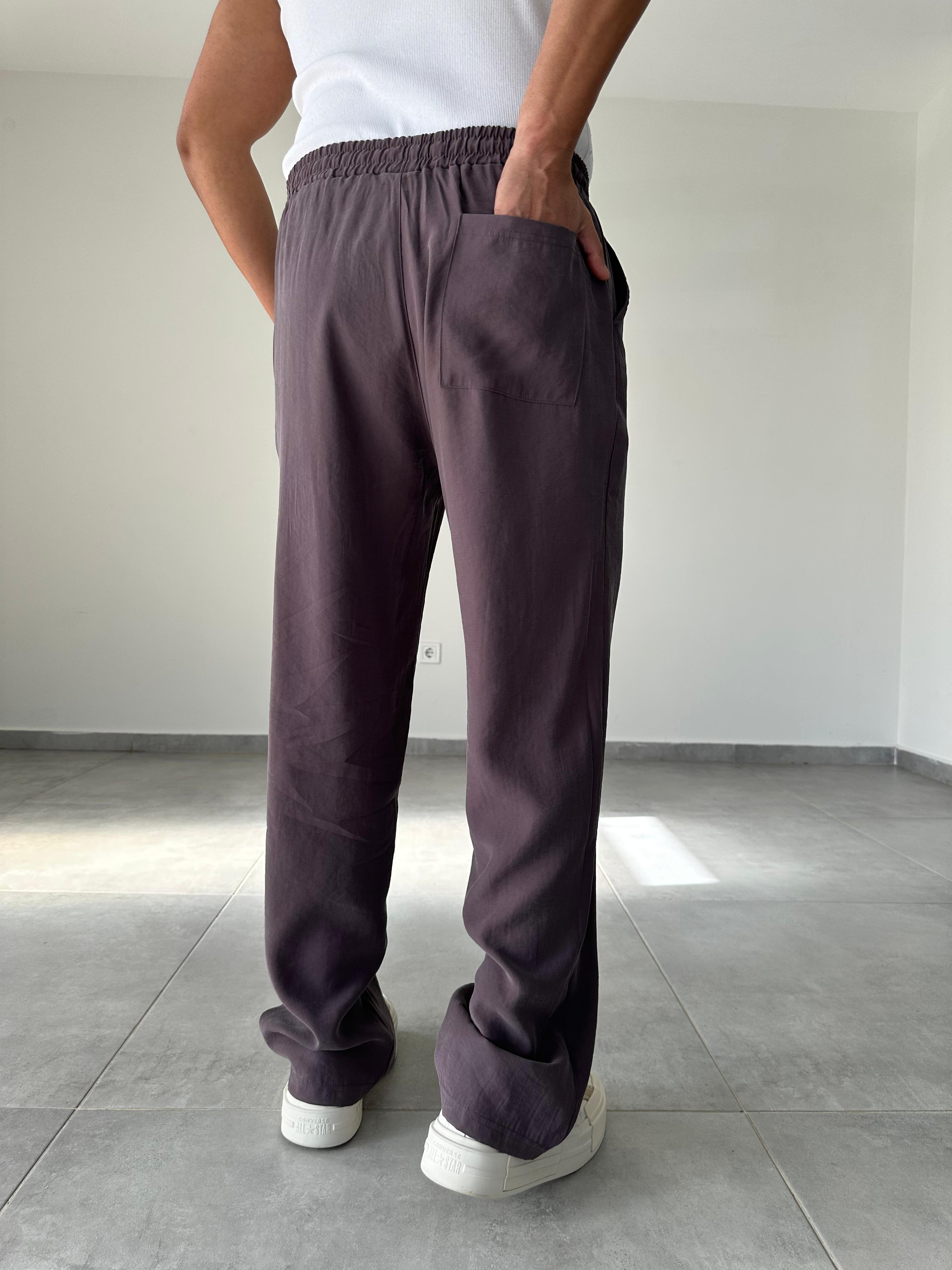 Modal Kumaş Kahve Renk Bel Kısmı Lastikli Basic Baggy Pantolon