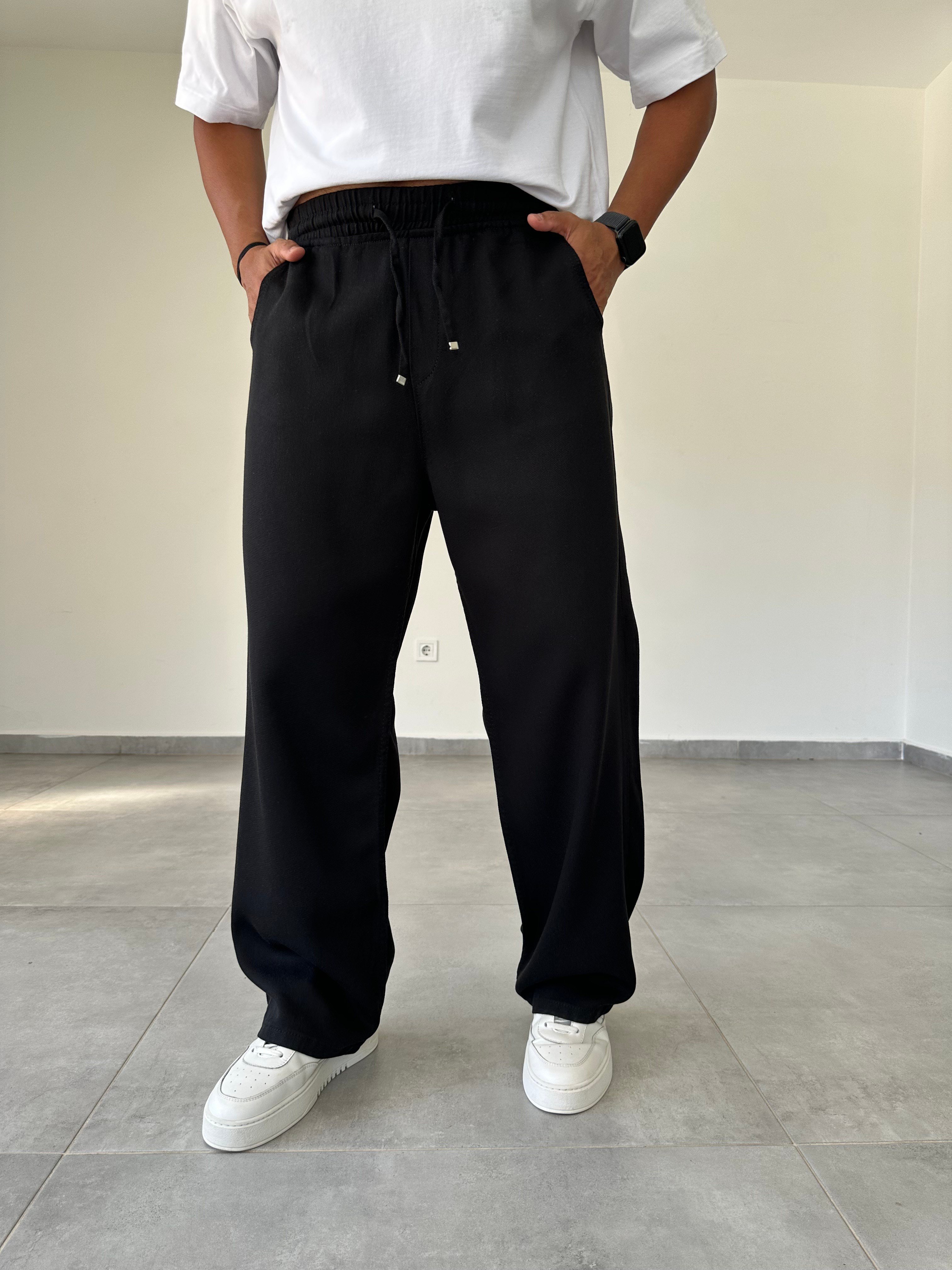 Siyah Renk Rahat Kesim Gabardin Baggy Pantolon