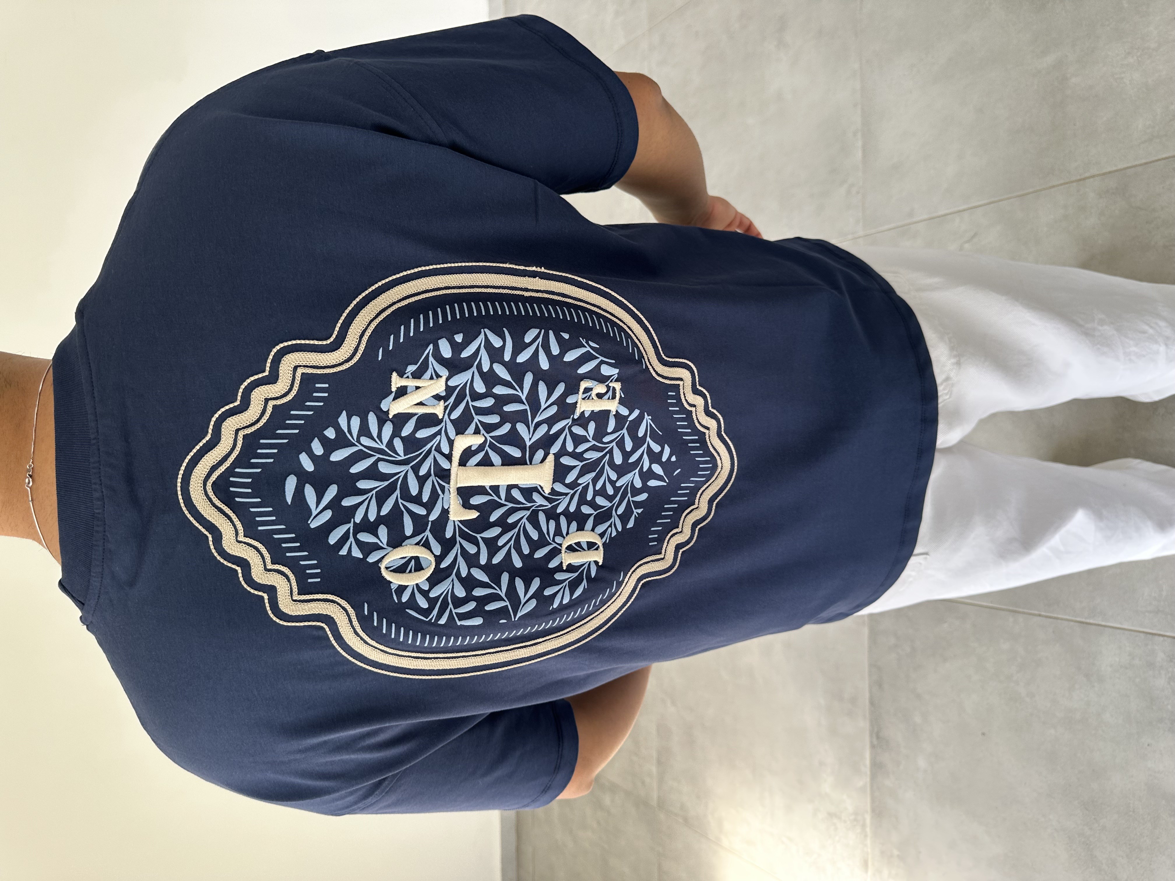 Lacivert Renk Nakış Ve Örme Harf Detaylı Oversize T-Shirt