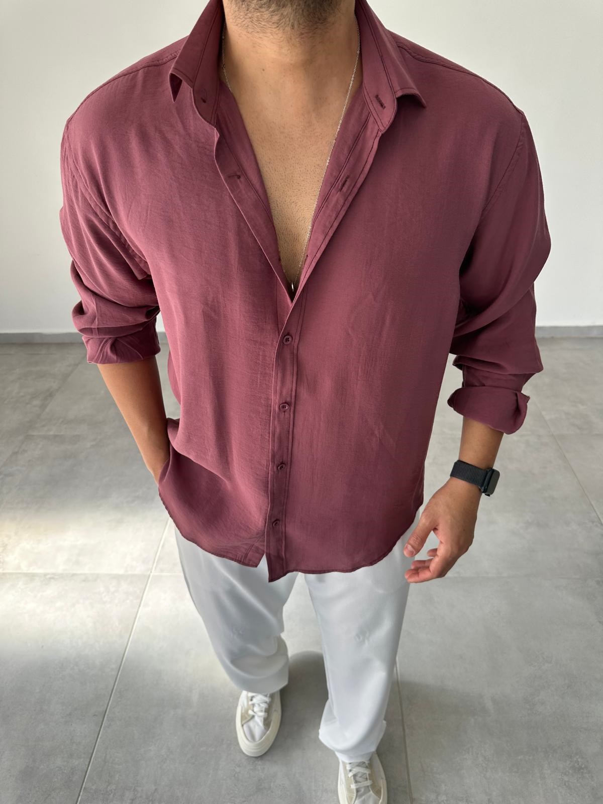 Modal Kumaş Mürdüm Renk Oversize Kesim Gömlek