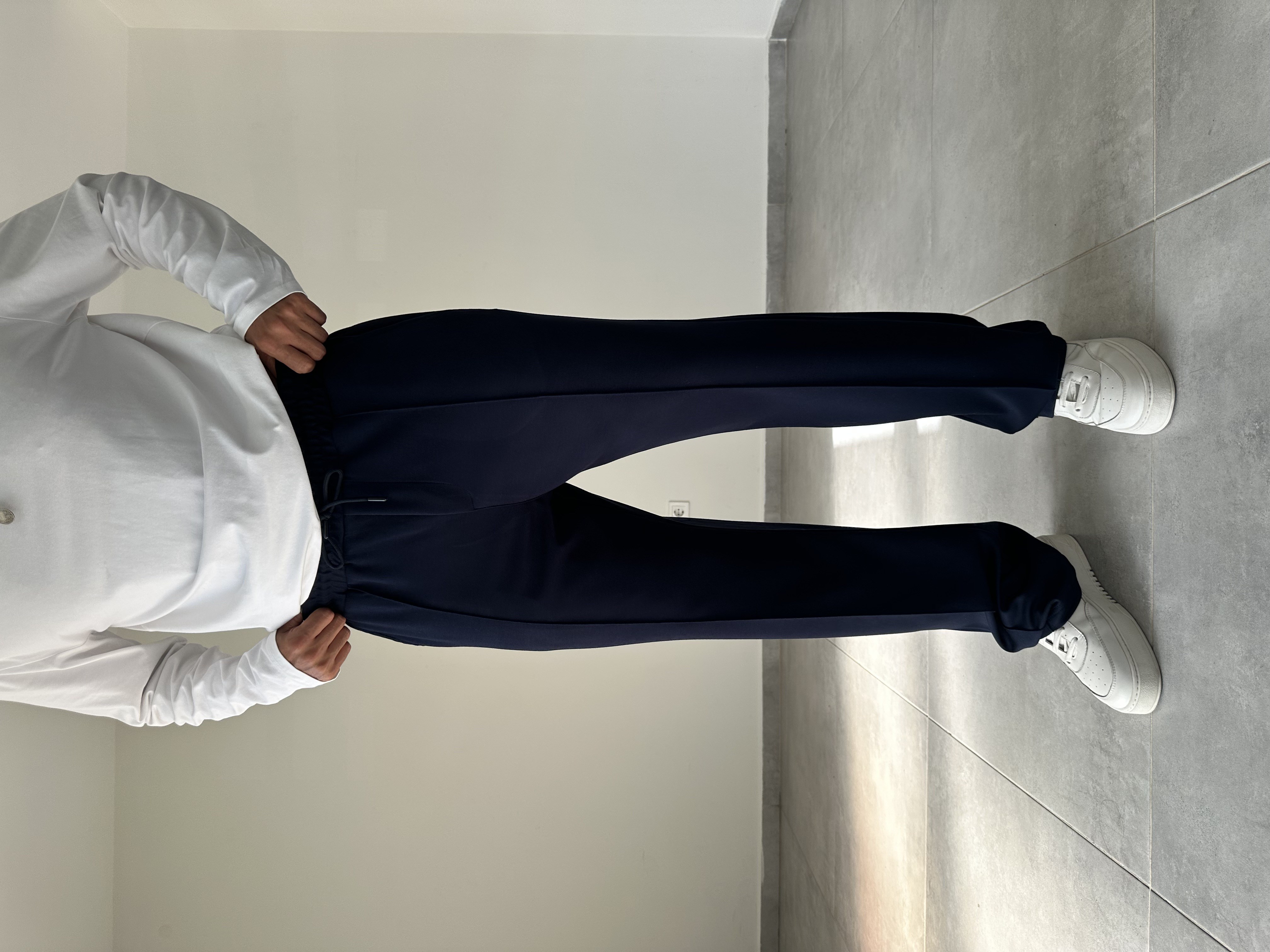 Lacivert Renk Modal Kumaş Ön Kısmı Çımalı Basic Baggy Pantolon