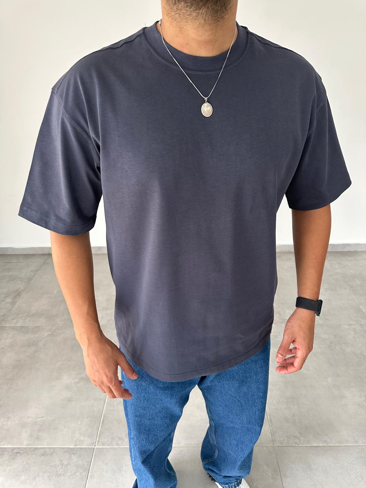 Antrasit Renk Oversize Kesim Basic T-Shirt