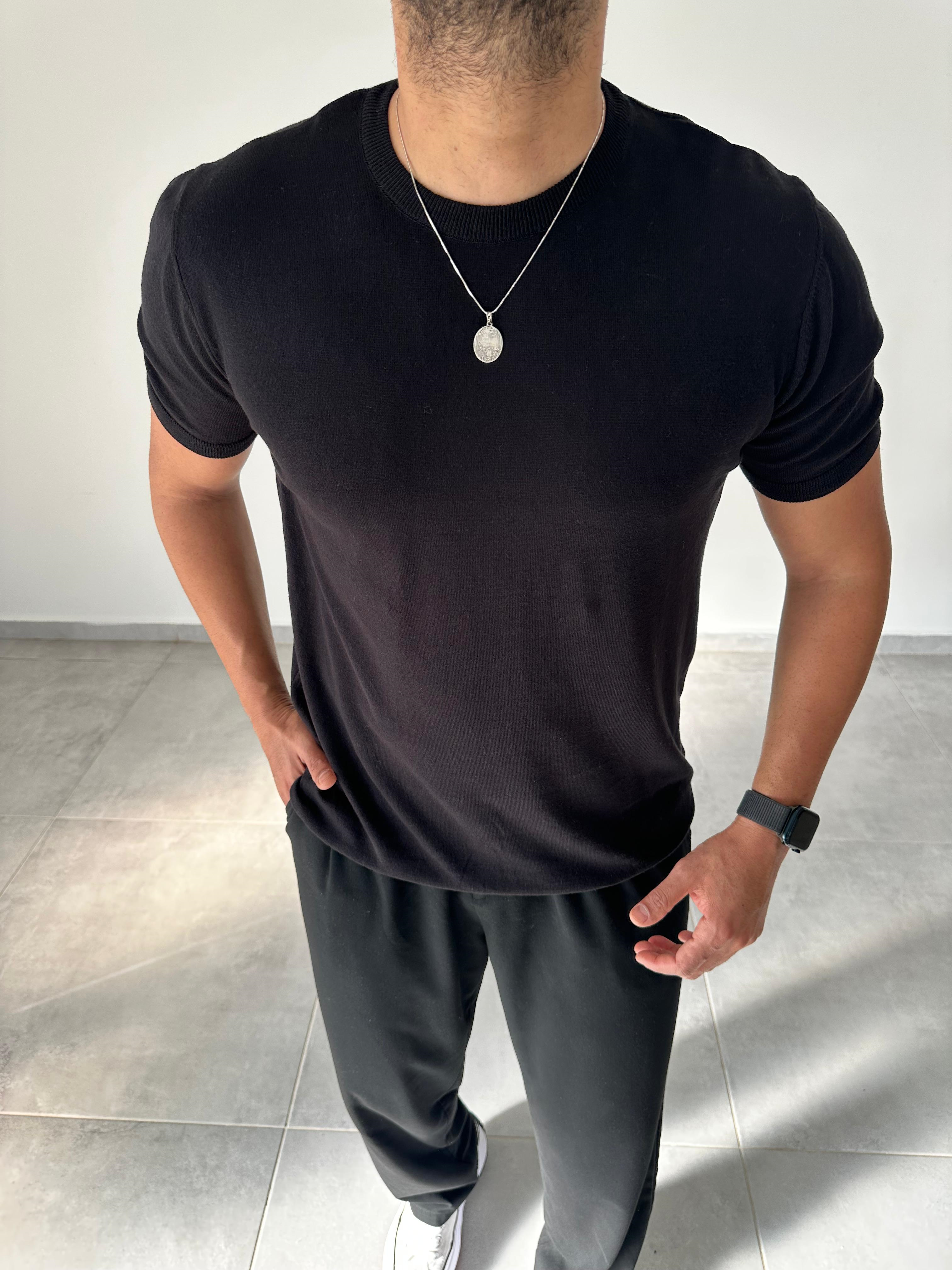 Siyah Renk Premium Kalite Basic Triko T-Shirt