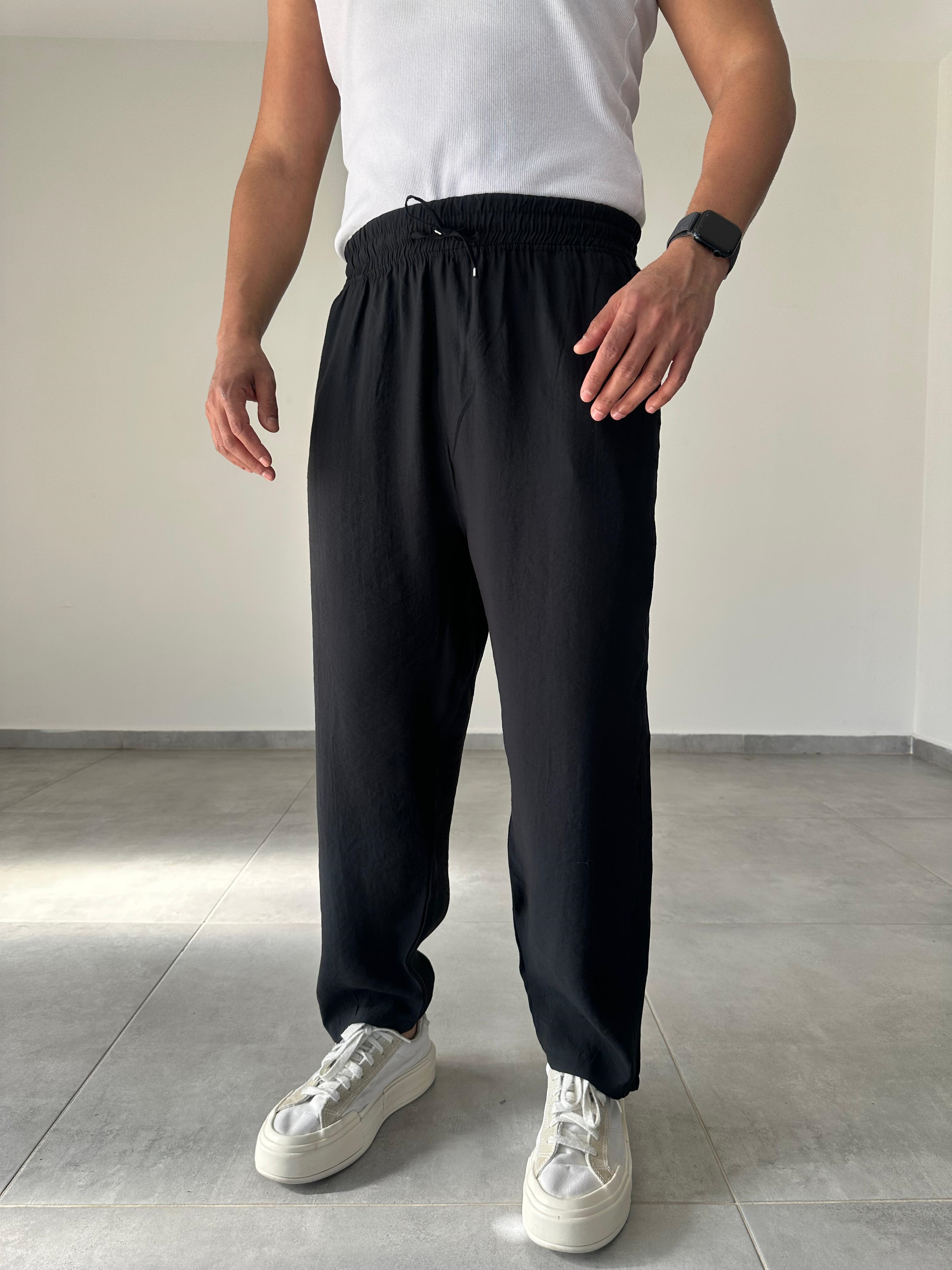 Tensel Kumaş Siyah Renk Boyfriend Rahat Kesim İnce Jogger