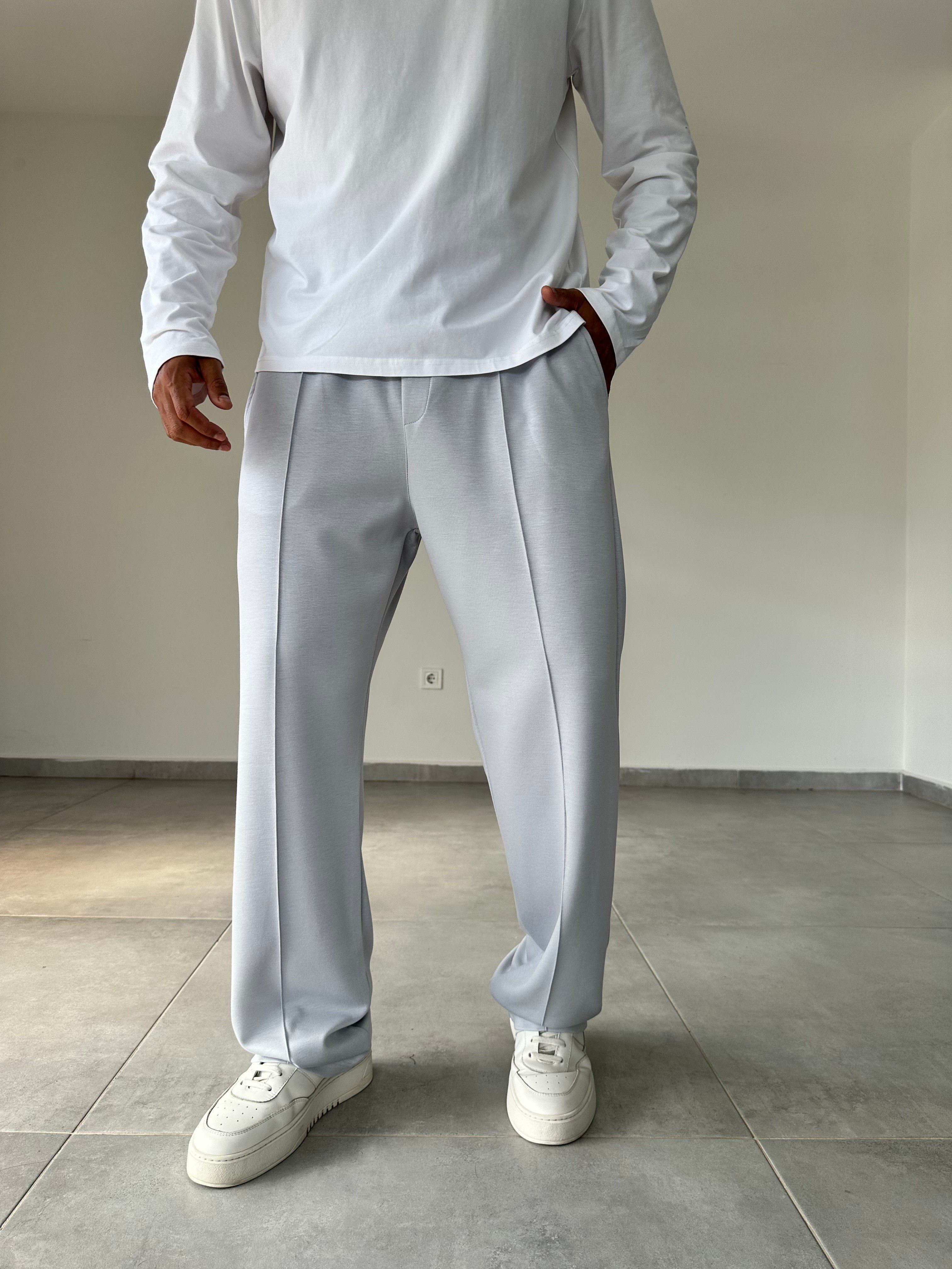 Gri Renk Modal Kumaş Ön Kısmı Çımalı Basic Baggy Pantolon