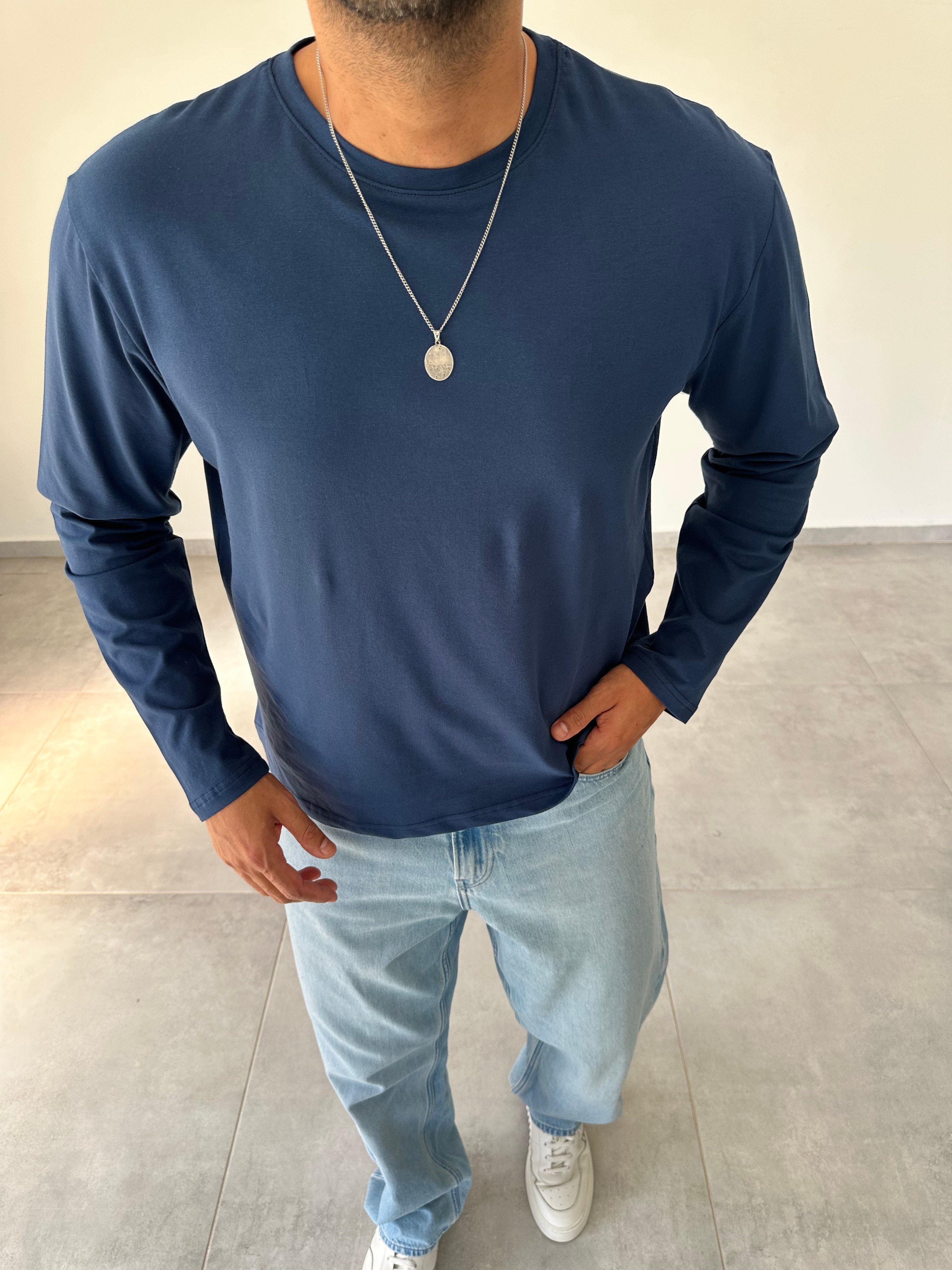 Lacivert Renk Rahat Kesim Yüksek Kalite Basic Sweatshirt