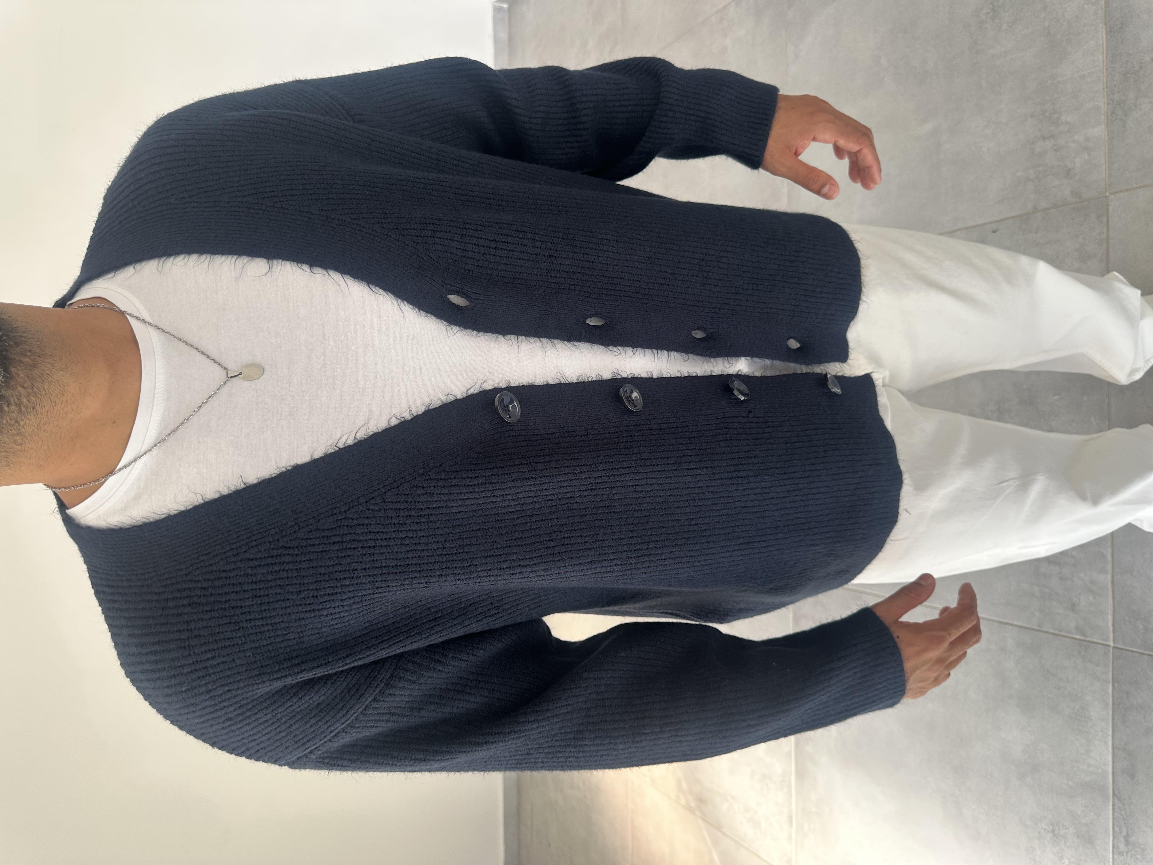 Lacivert Renk Oversize Kesim Örme Triko Ceket