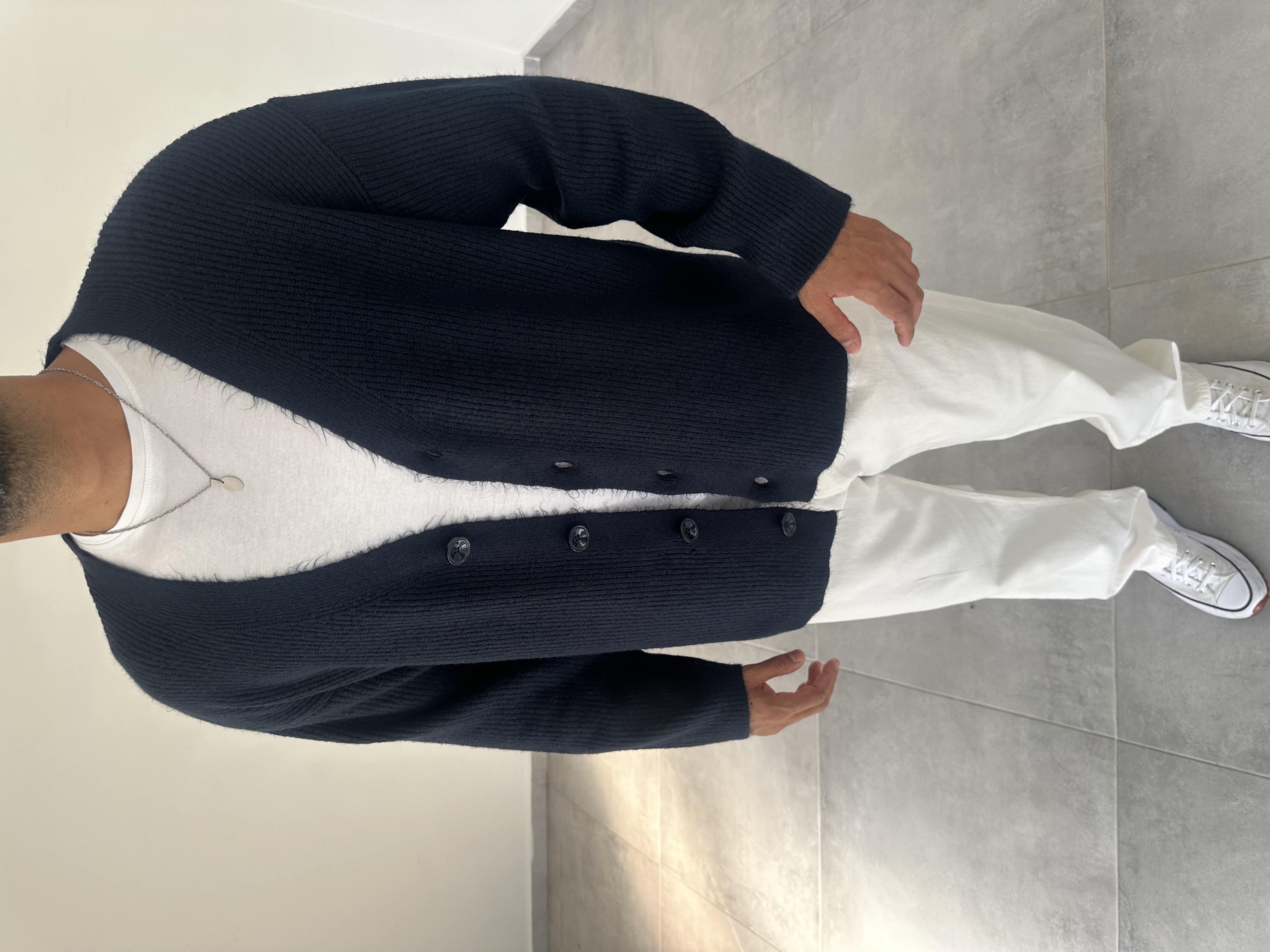 Lacivert Renk Oversize Kesim Örme Triko Ceket