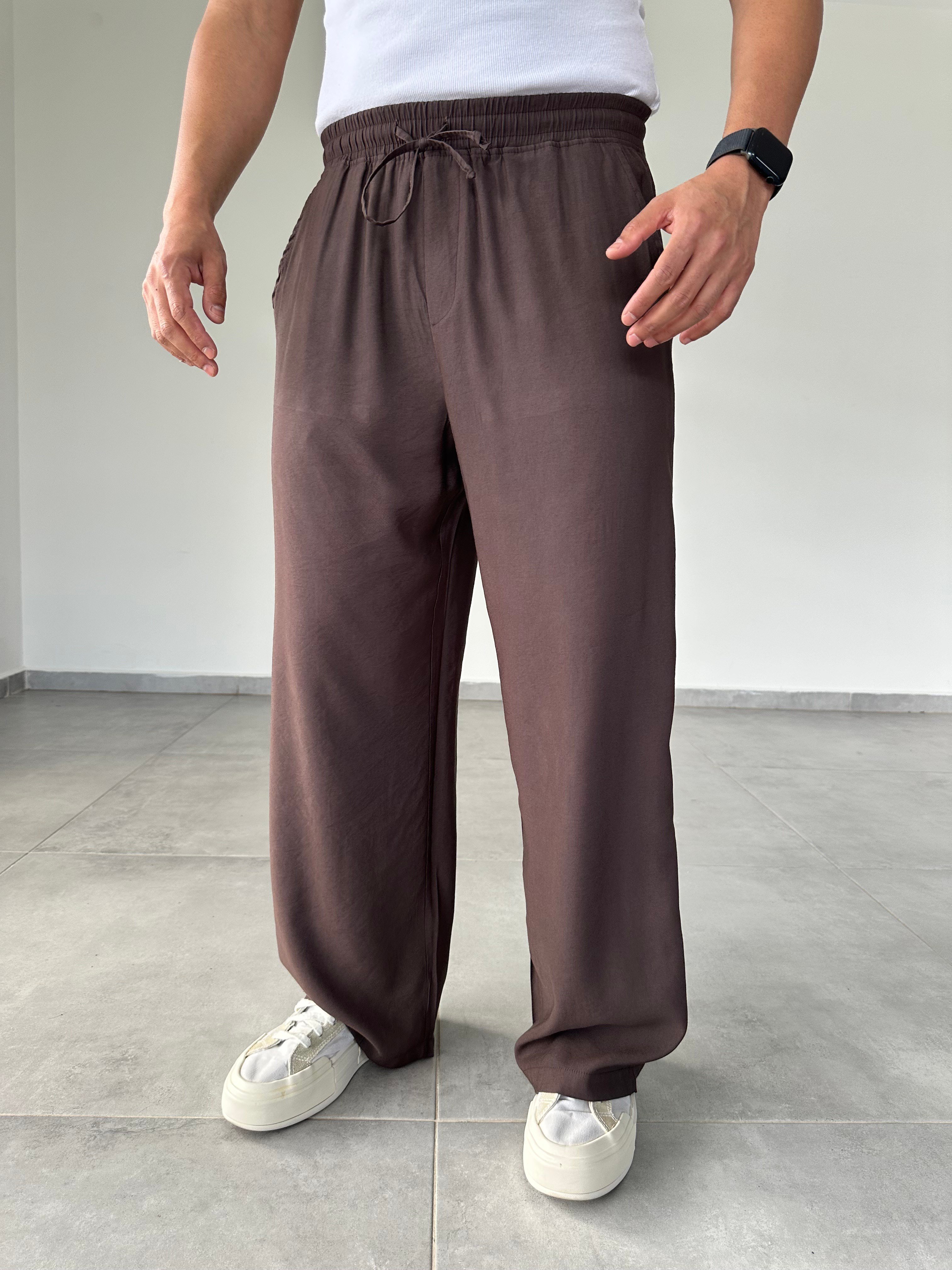 Modal Kumaş Çift Cep Detaylı Kahve Renk Basic Baggy Pantolon