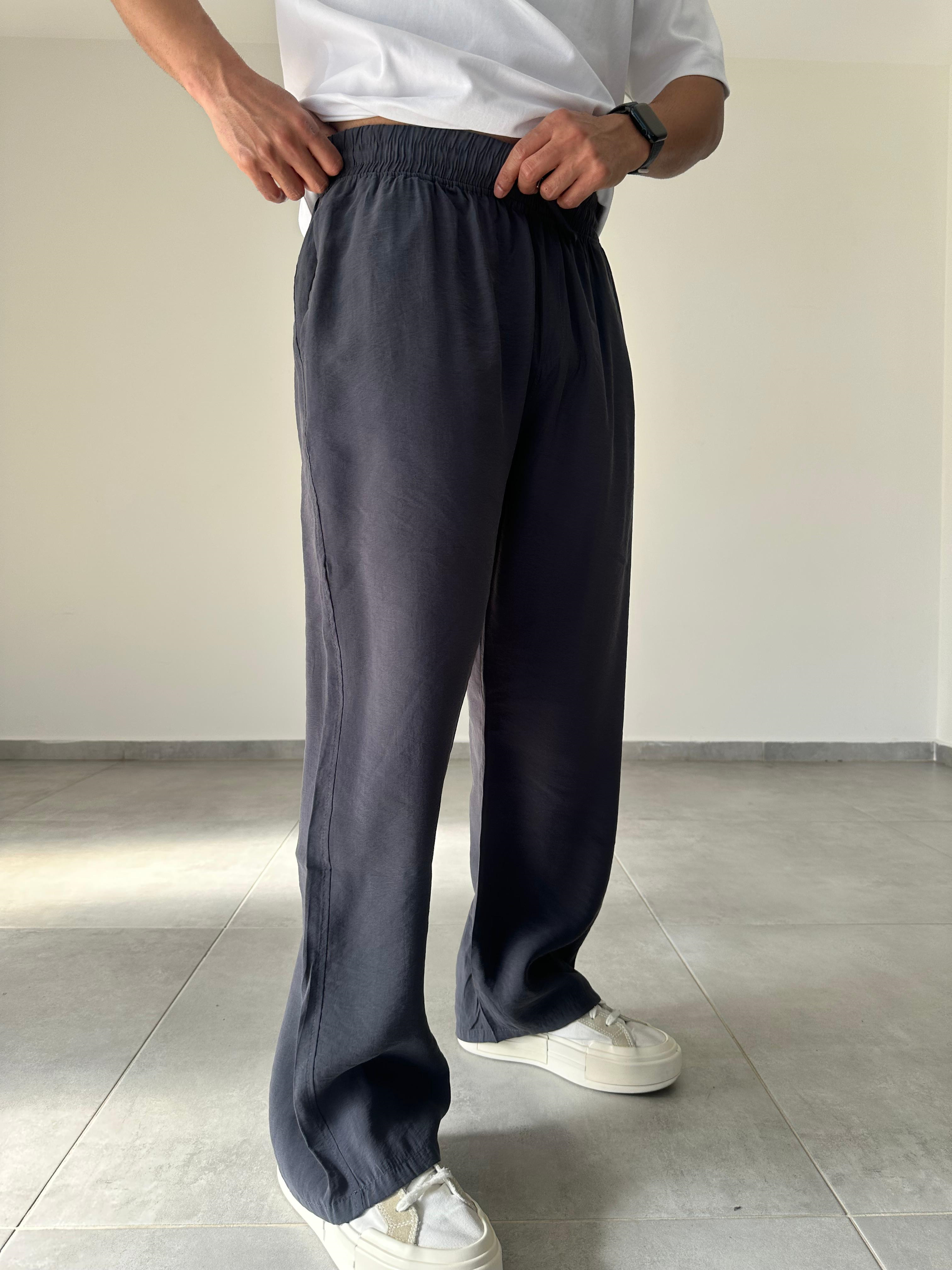 Tensel Kumaş Füme Renk Rahat Kesim İnce Baggy Pantolon